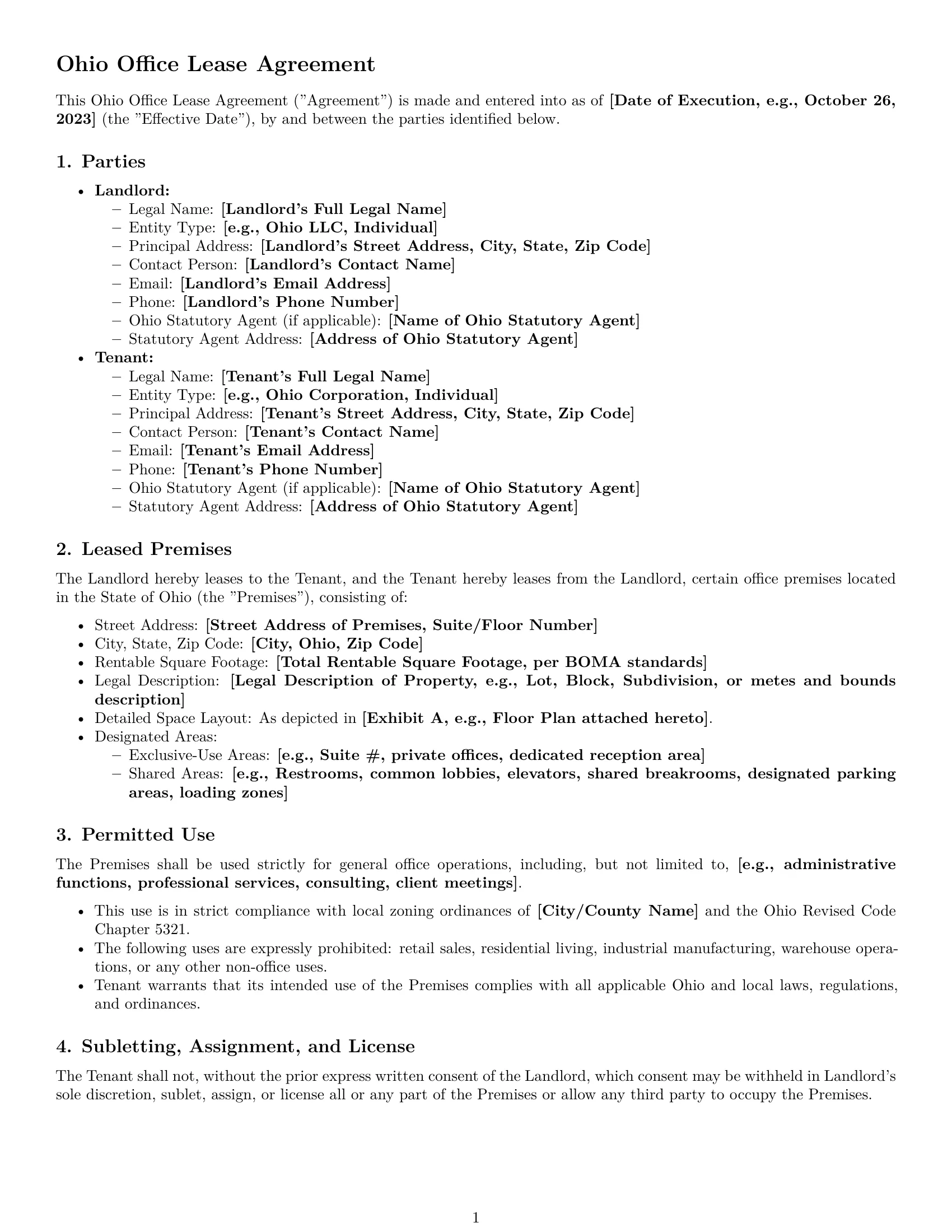 Preview page 1 of Pro Ohio office lease agreement template