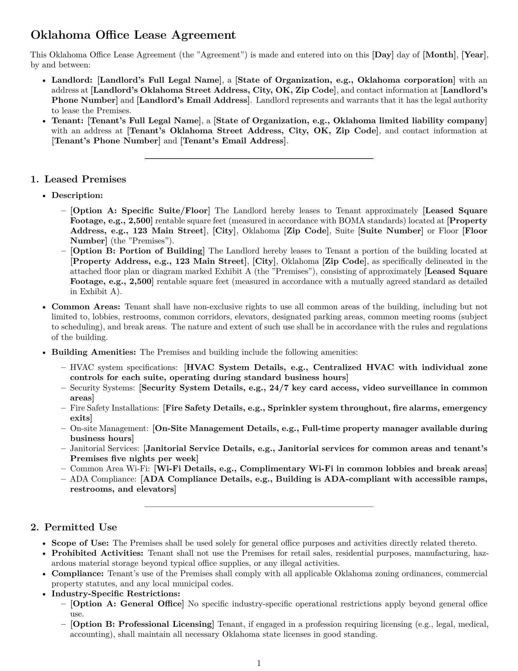 Preview page 1 of Pro Oklahoma office lease agreement template