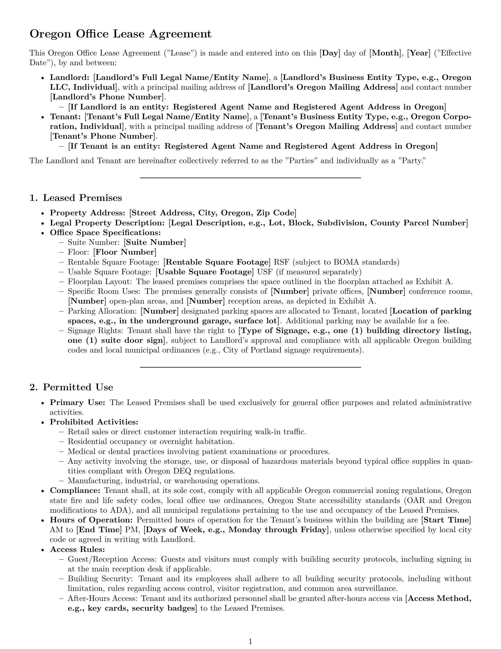 Preview page 1 of Pro Oregon office lease agreement template