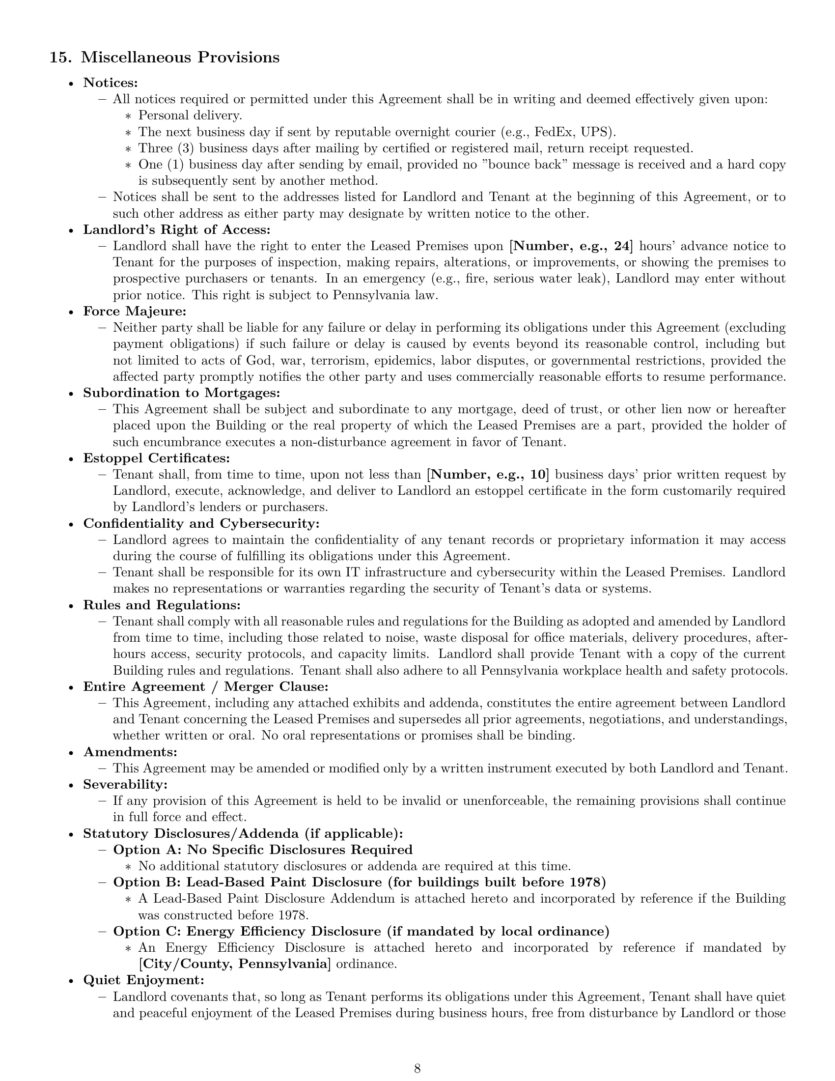 Preview page 8 of Pro Pennsylvania office lease agreement template