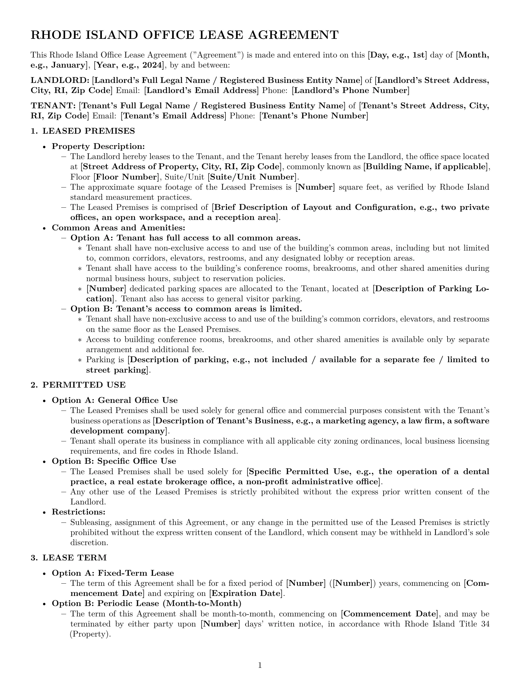 Preview page 1 of Pro Rhode Island office lease agreement template