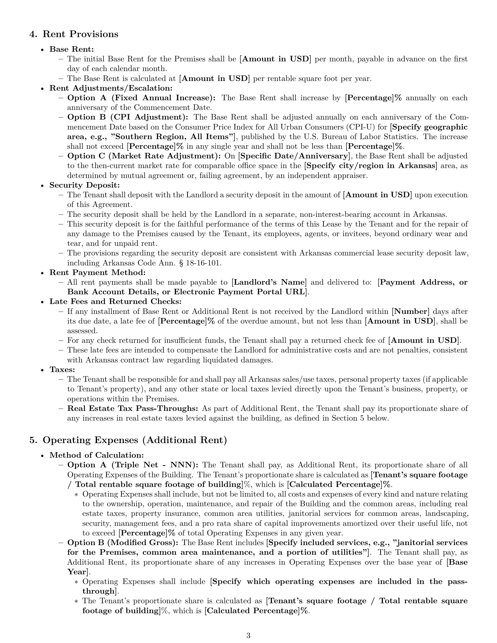 Preview page 3 of Pro Arkansas office lease agreement template