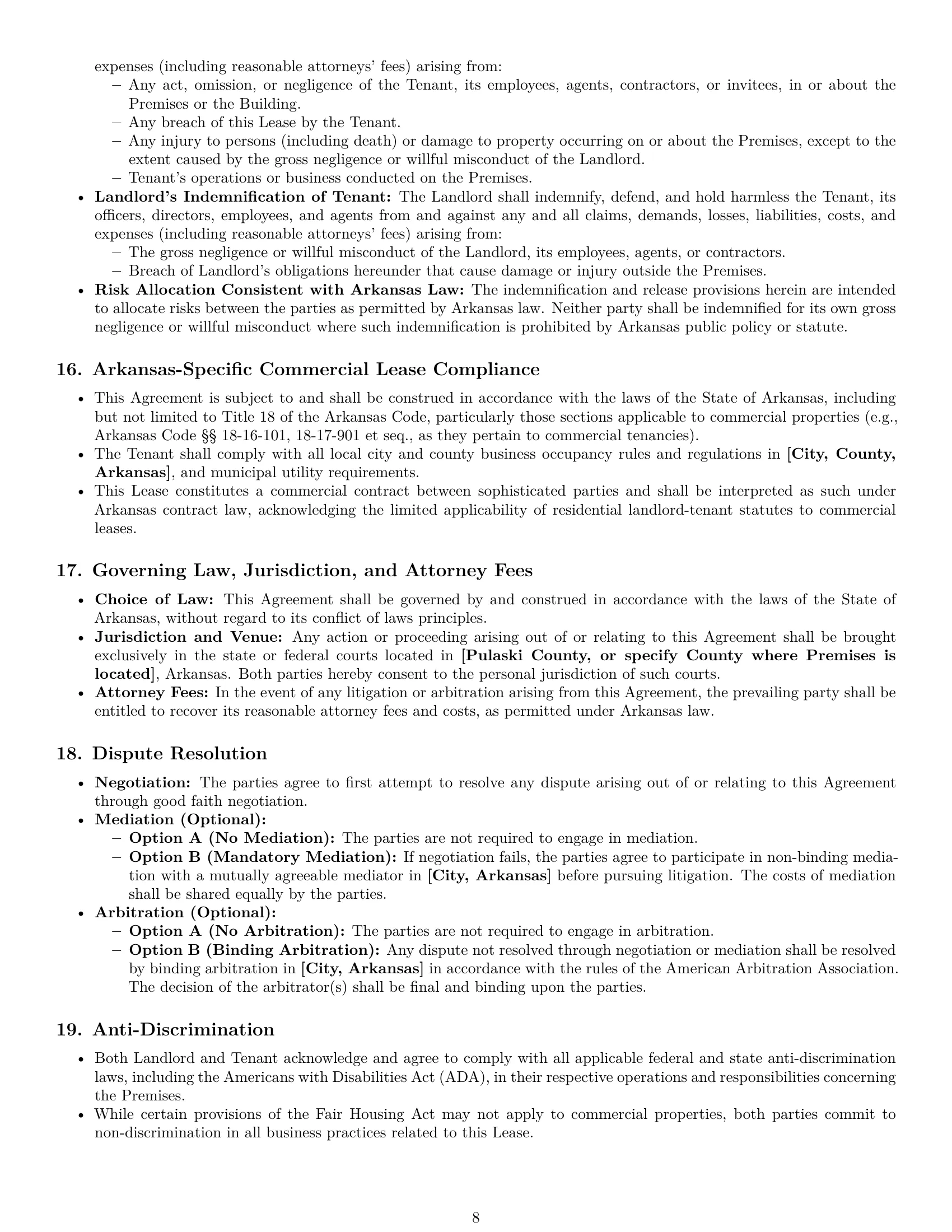 Preview page 8 of Pro Arkansas office lease agreement template