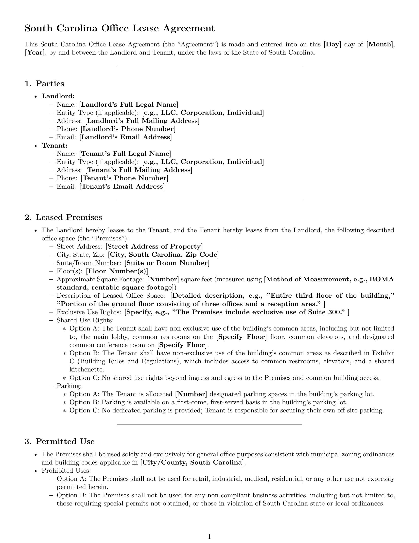 Preview page 1 of Pro South Carolina office lease agreement template