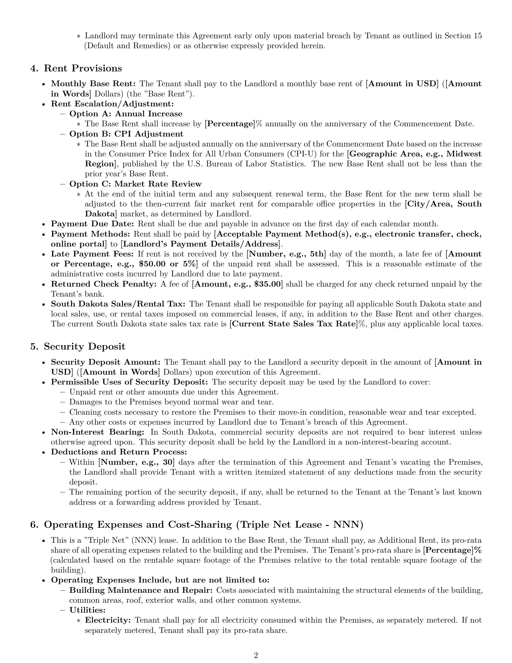 Preview page 2 of Pro South Dakota office lease agreement template