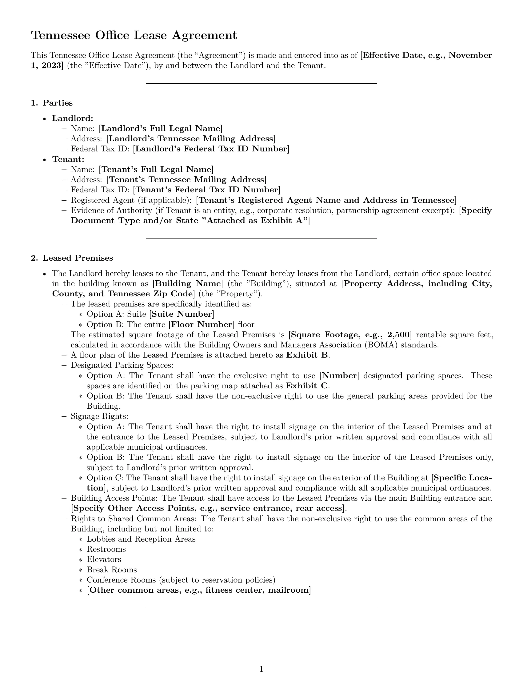 Preview page 1 of Pro Tennessee office lease agreement template
