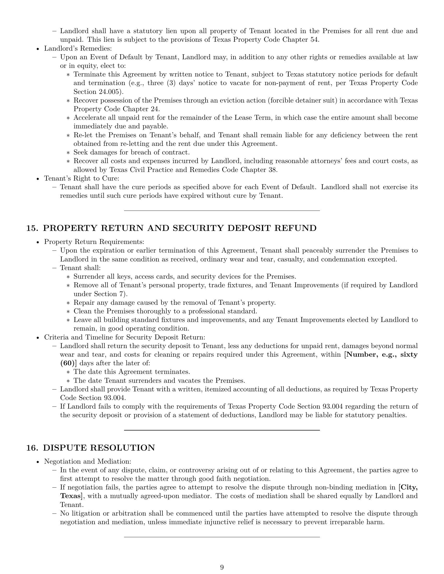 Preview page 9 of Pro Texas office lease agreement template