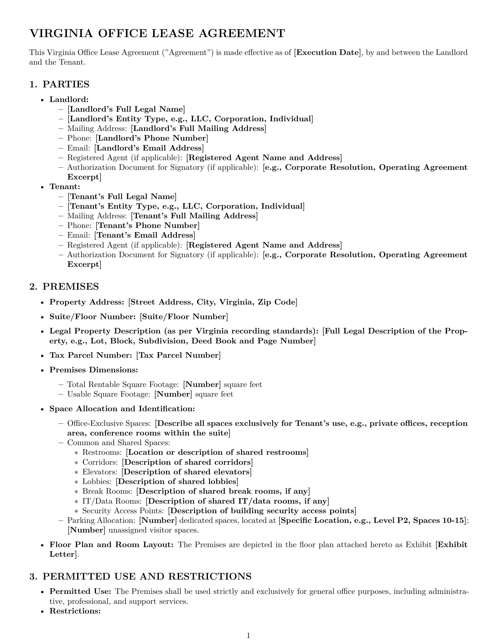Preview page 1 of Pro Virginia office lease agreement template