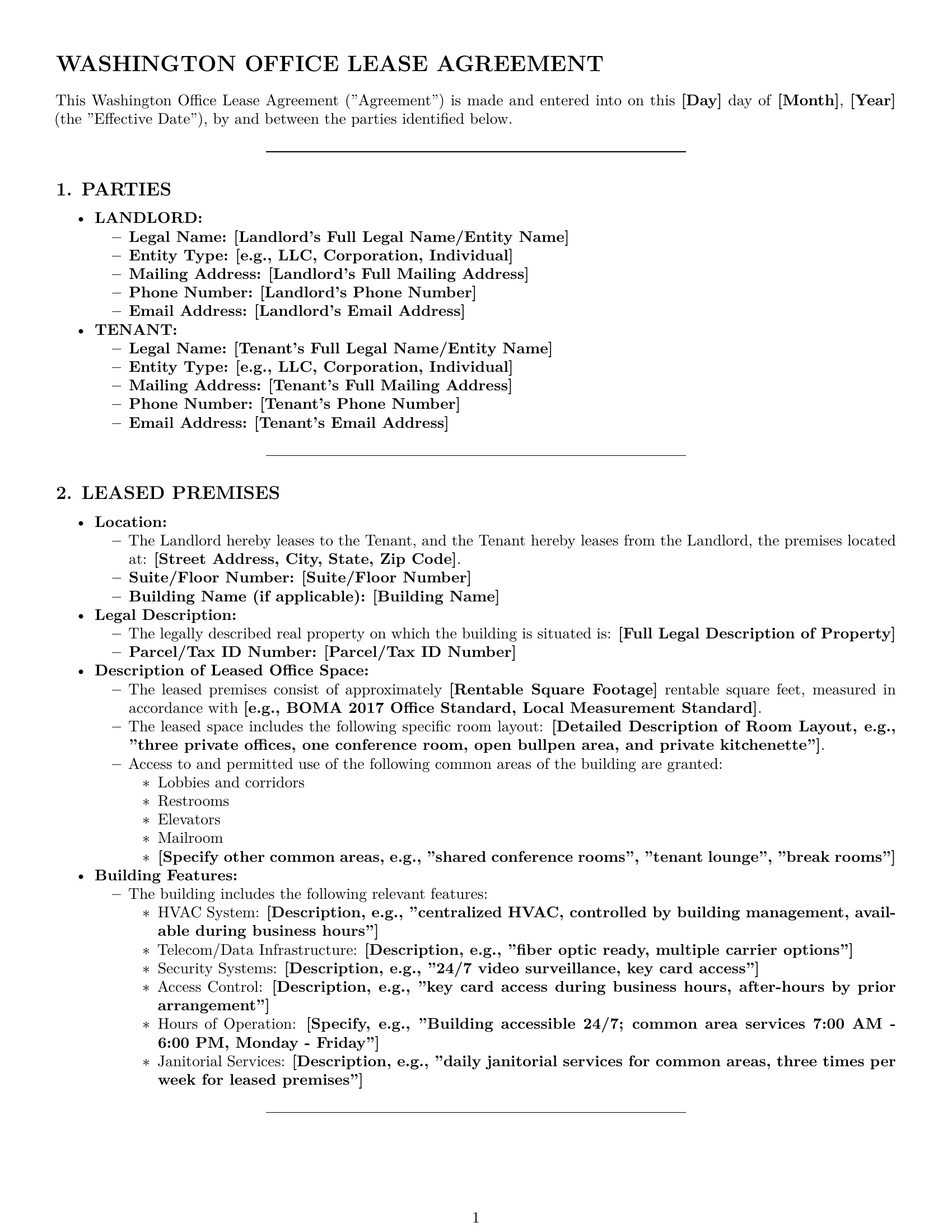 Preview page 1 of Pro Washington office lease agreement template