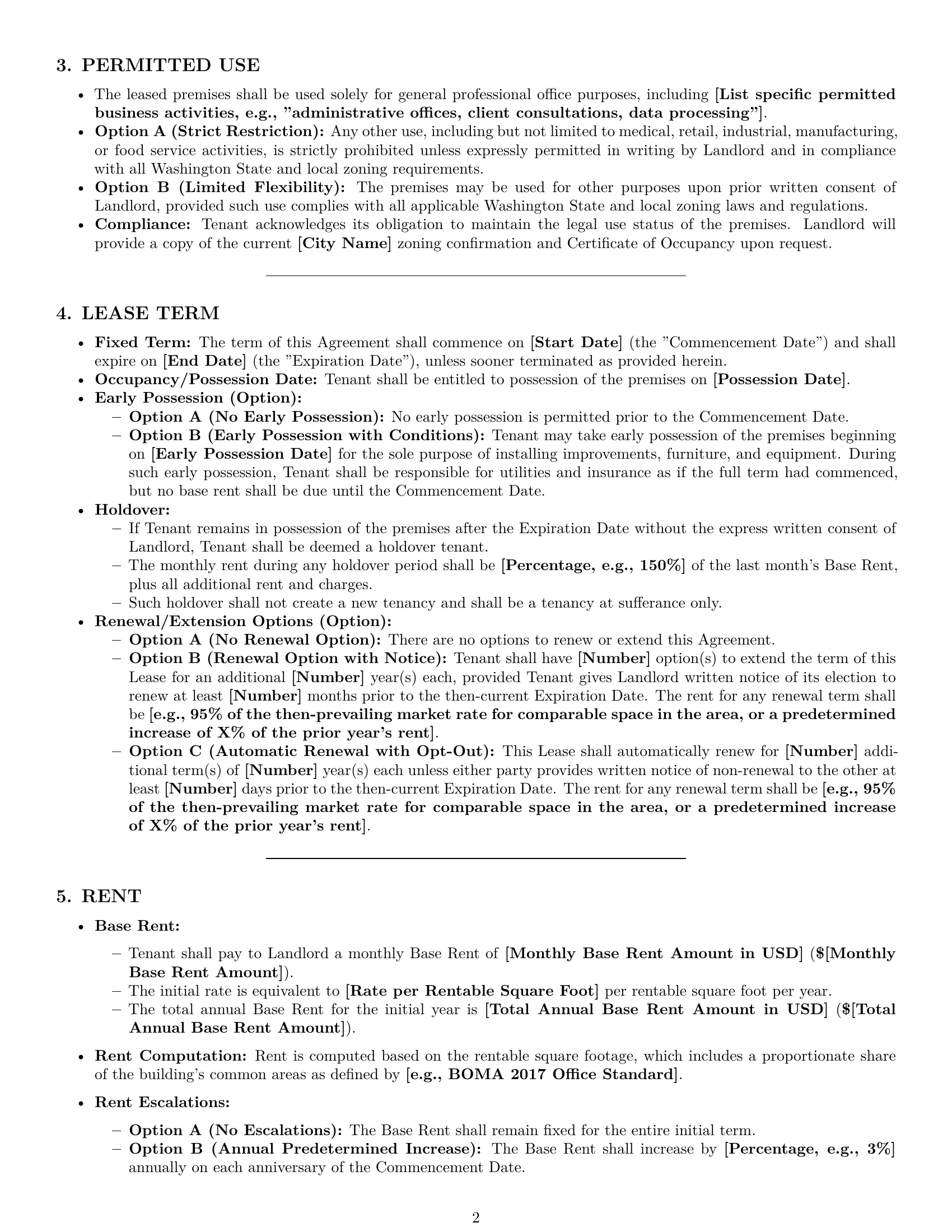 Preview page 2 of Pro Washington office lease agreement template