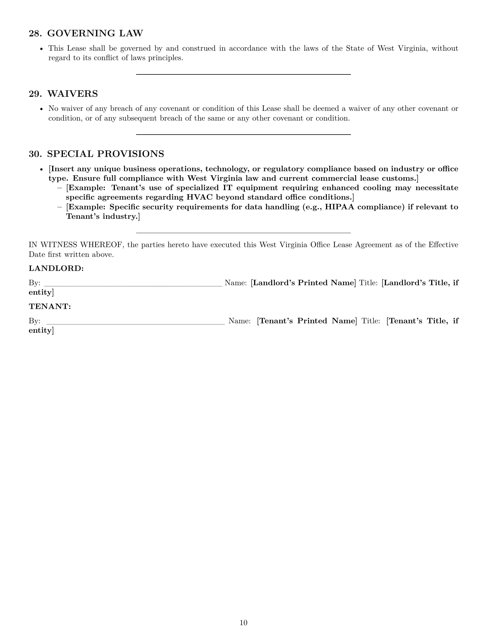 Preview page 10 of Pro West Virginia office lease agreement template