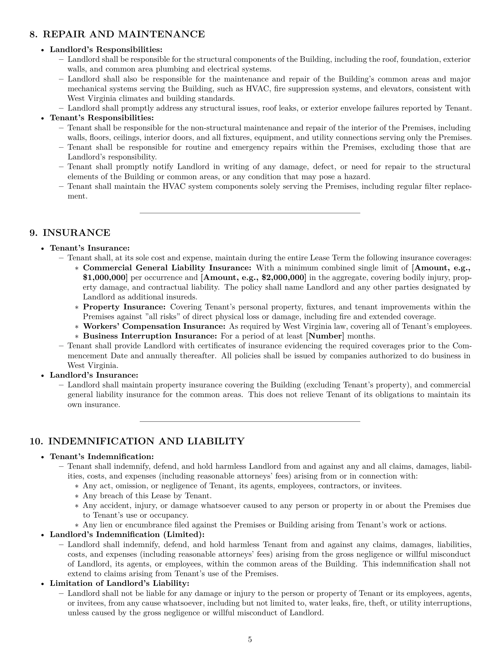 Preview page 5 of Pro West Virginia office lease agreement template