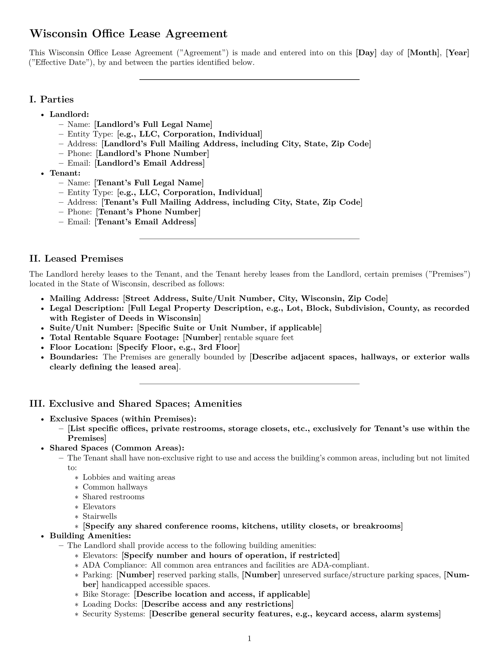 Preview page 1 of Pro Wisconsin office lease agreement template