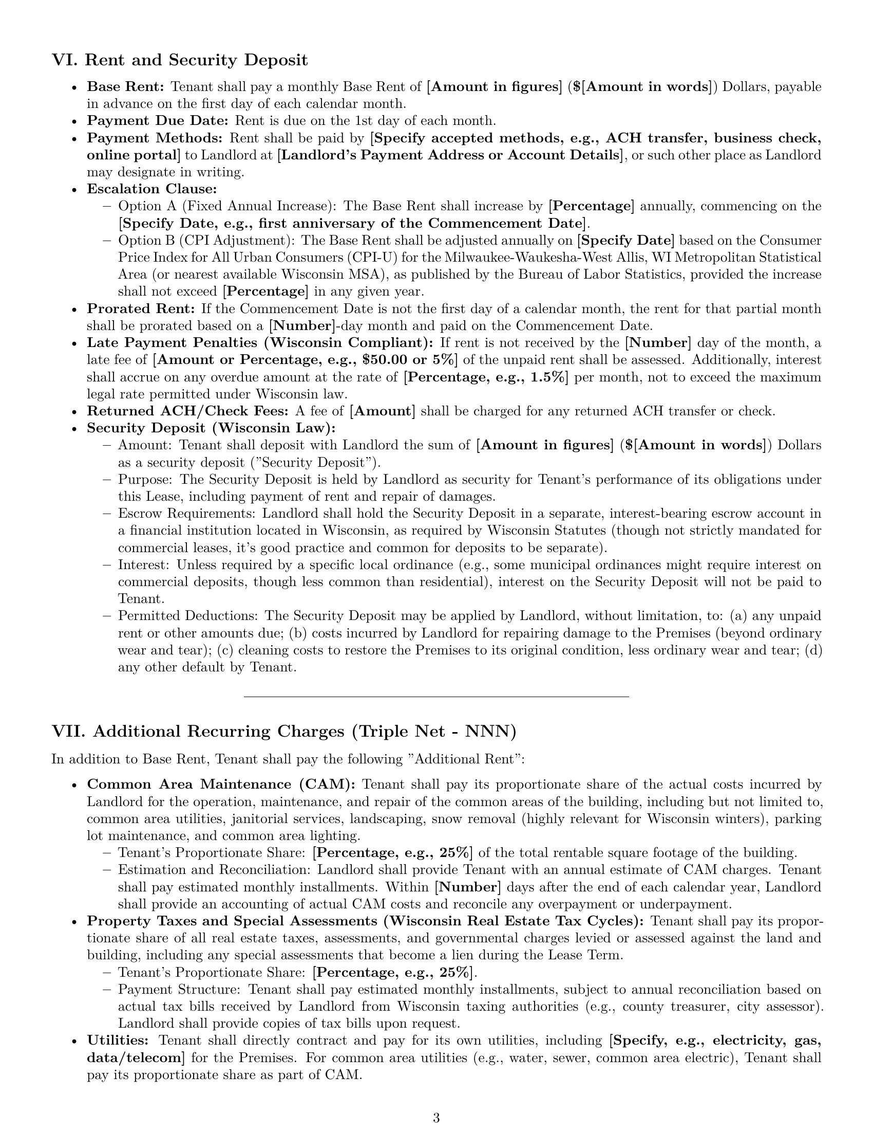 Preview page 3 of Pro Wisconsin office lease agreement template