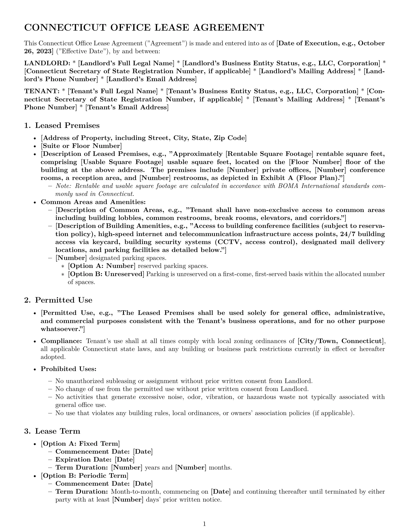Preview page 1 of Pro Connecticut office lease agreement template