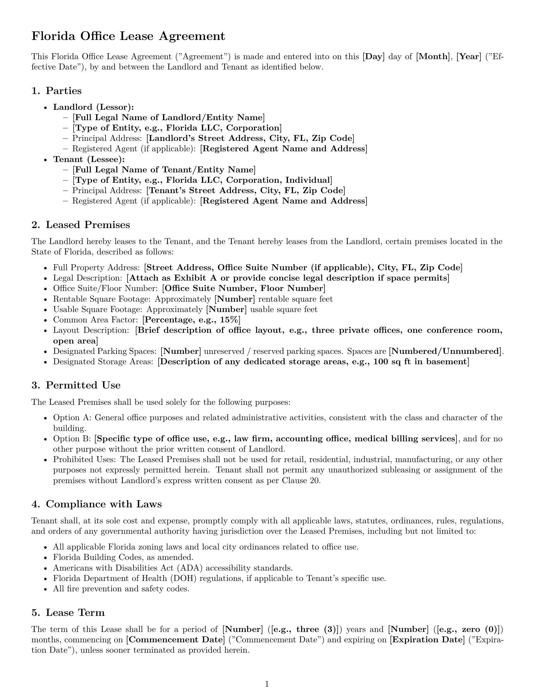 Preview page 1 of Pro Florida office lease agreement template
