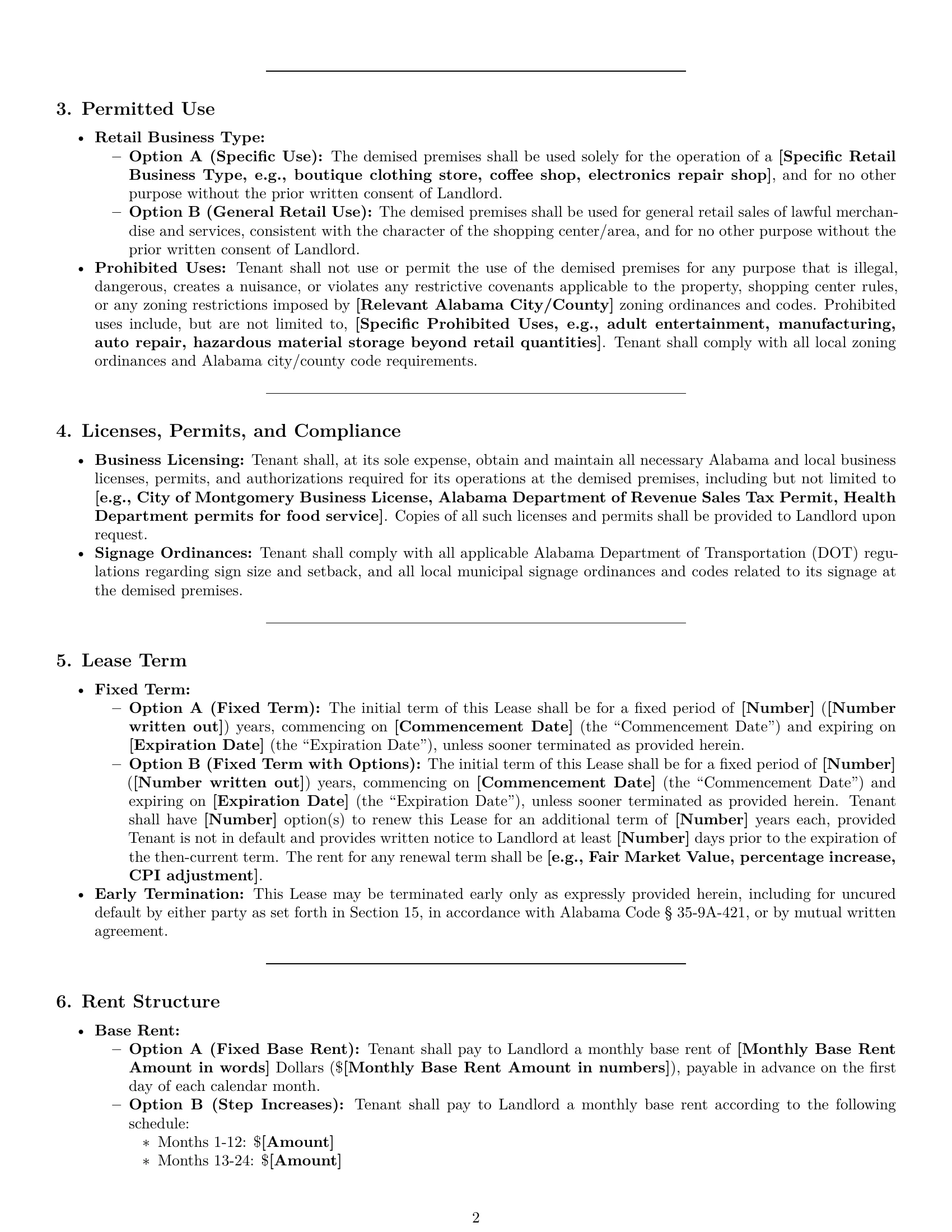 Preview page 2 of Pro Alabama retail lease agreement template