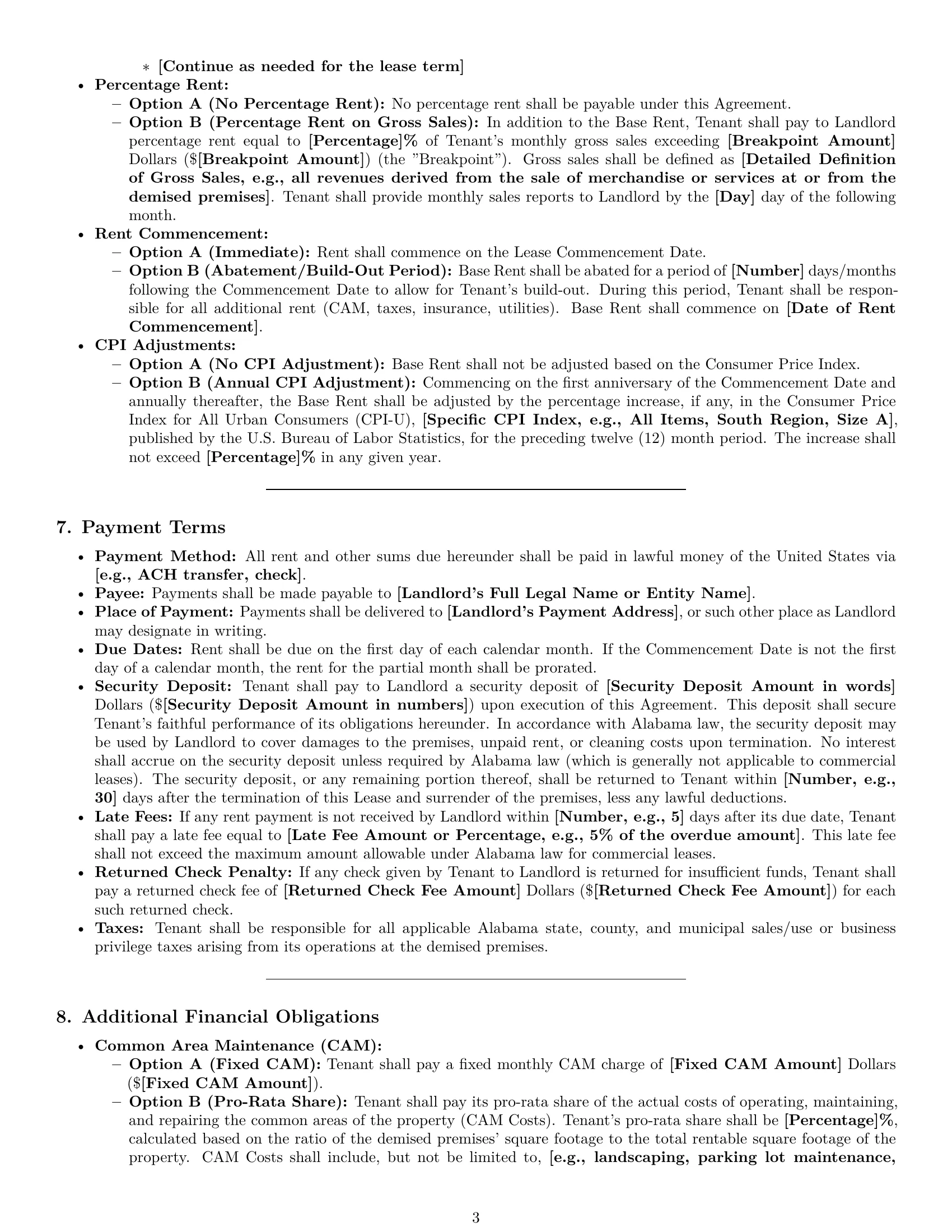 Preview page 3 of Pro Alabama retail lease agreement template