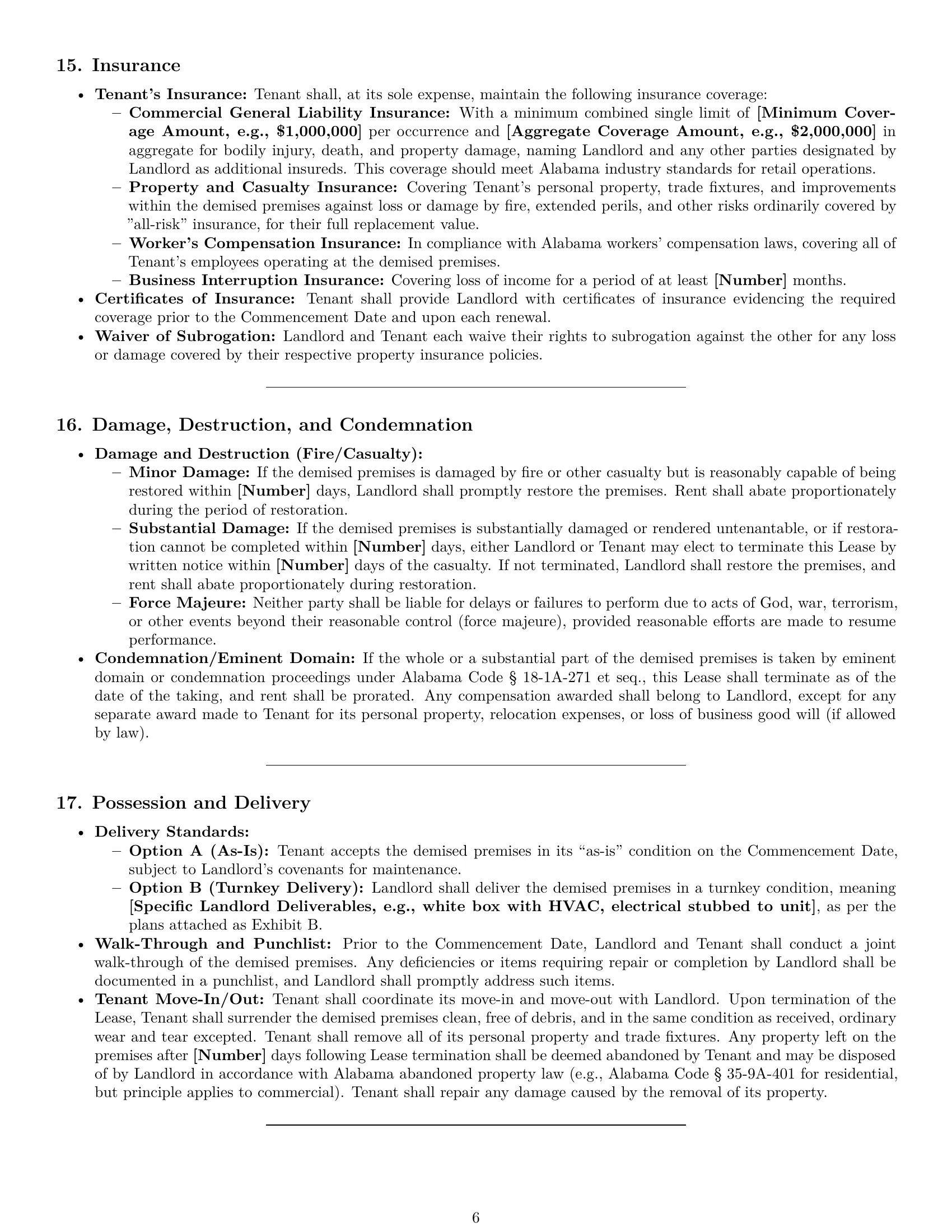 Preview page 6 of Pro Alabama retail lease agreement template