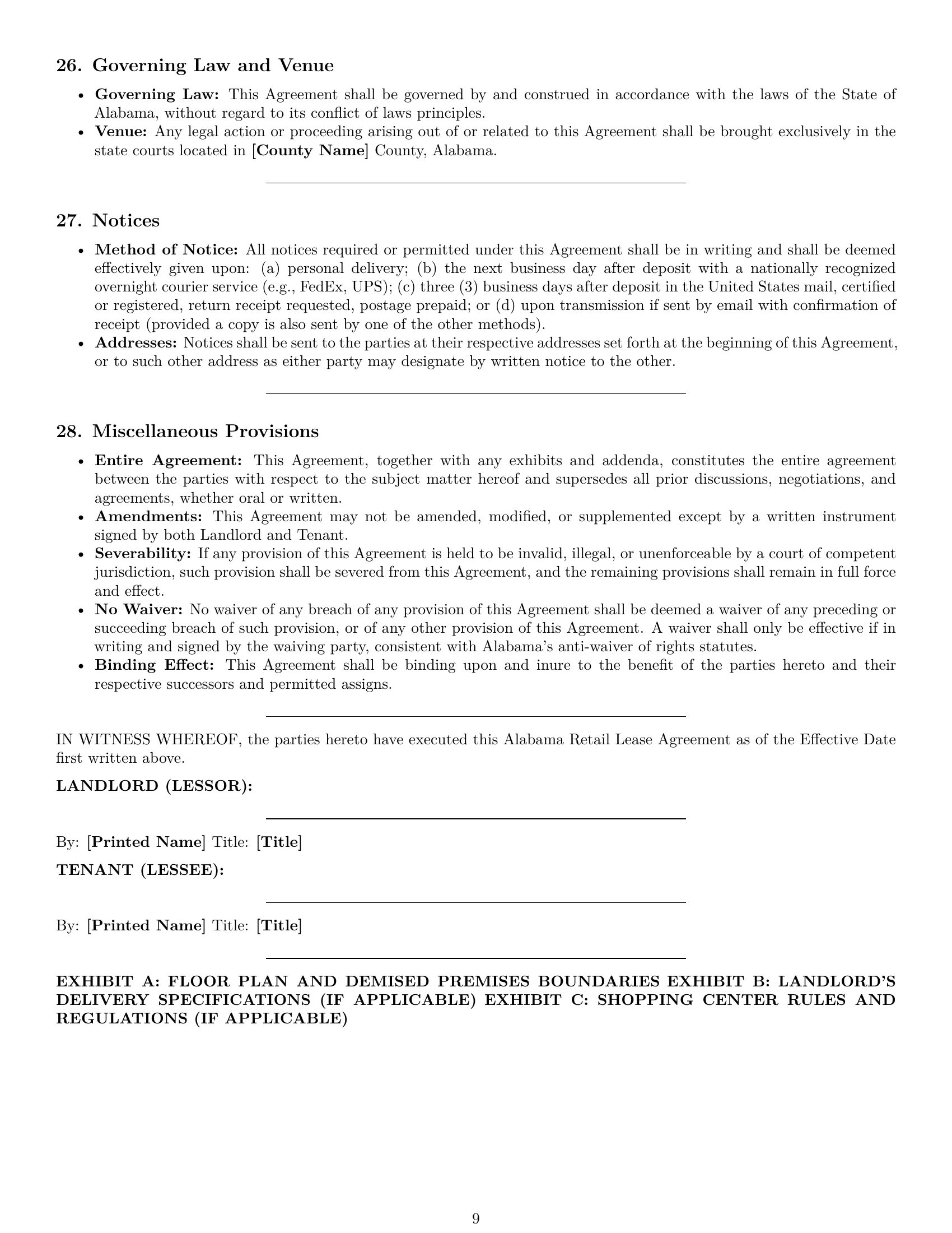 Preview page 9 of Pro Alabama retail lease agreement template