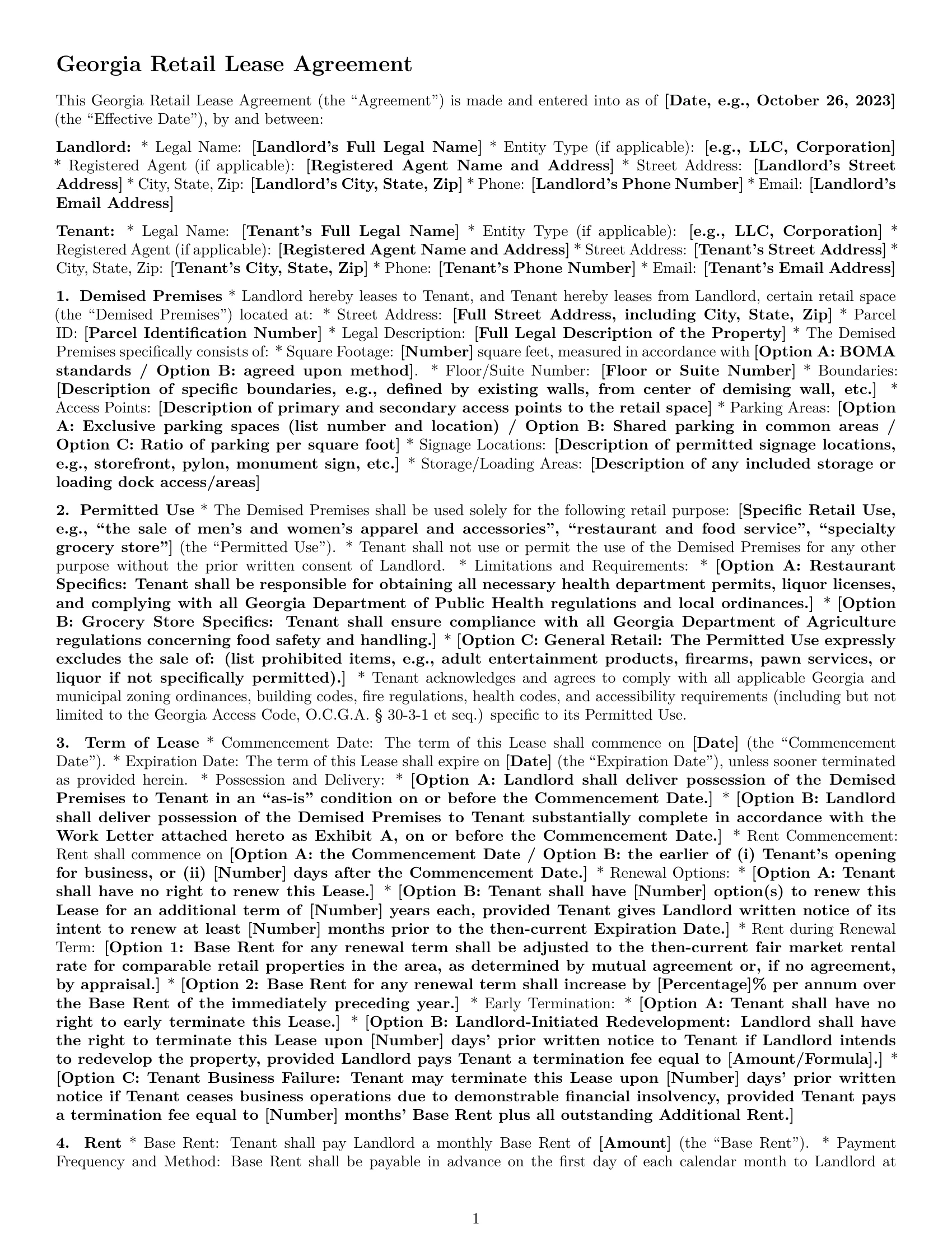 Preview page 1 of Pro Georgia retail lease agreement template