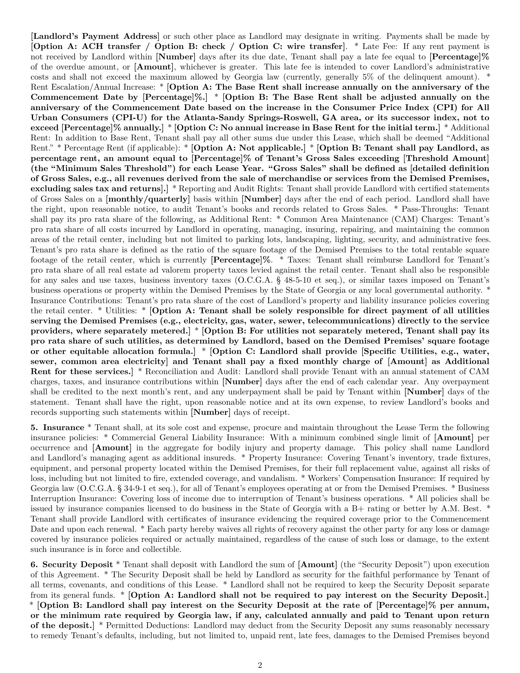 Preview page 2 of Pro Georgia retail lease agreement template