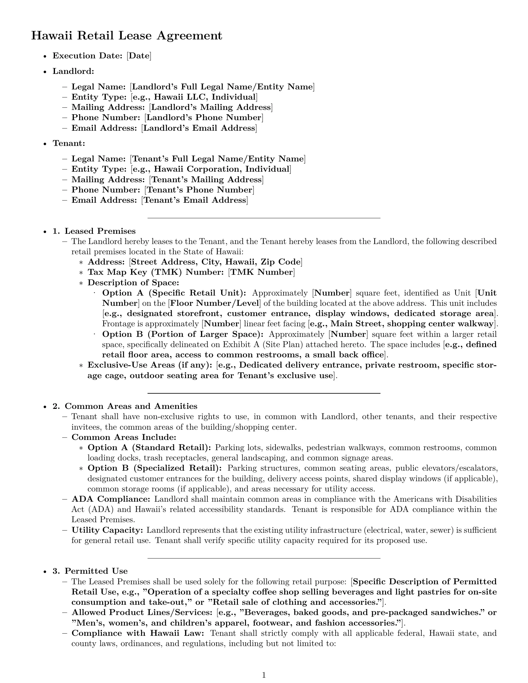 Preview page 1 of Pro Hawaii retail lease agreement template