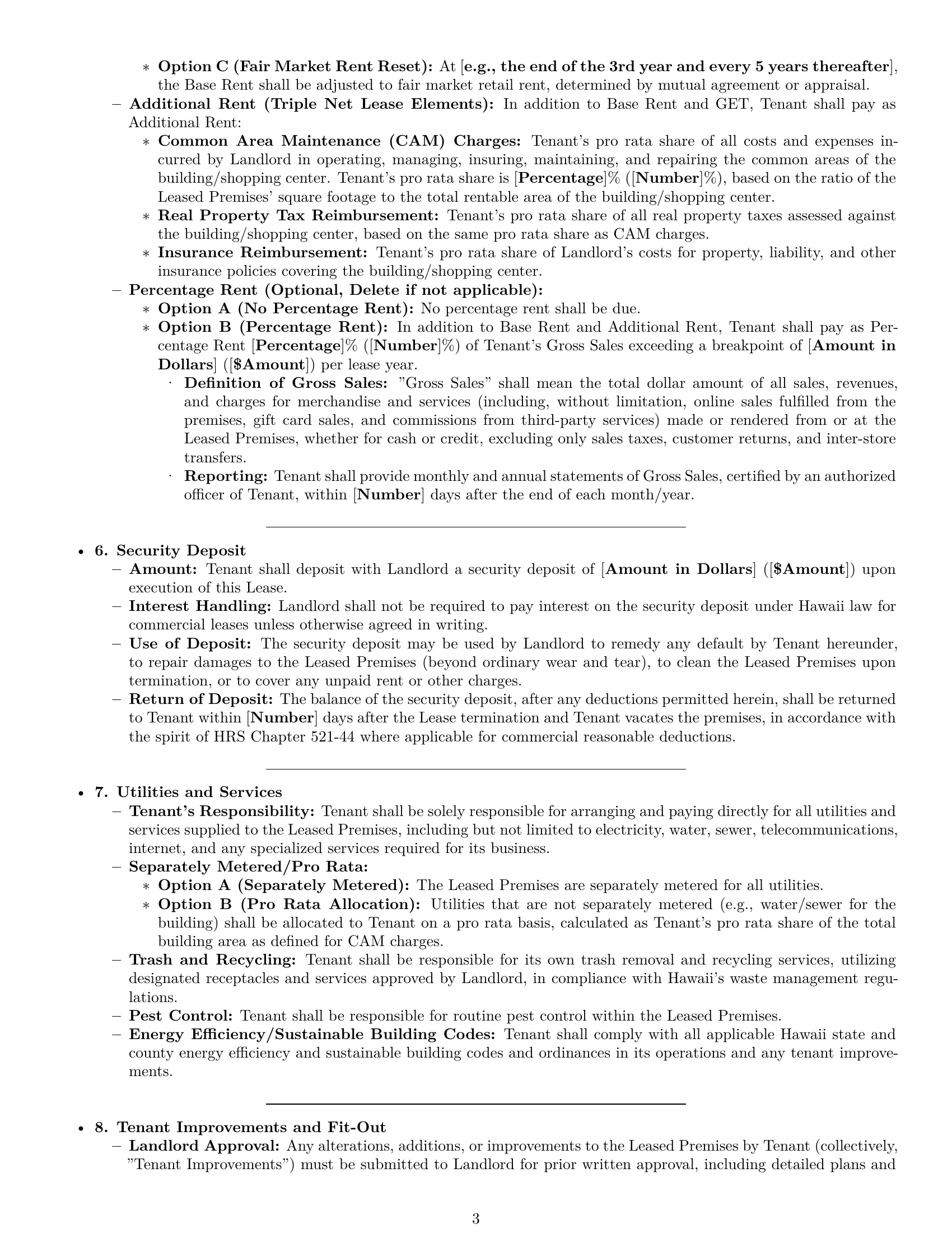 Preview page 3 of Pro Hawaii retail lease agreement template