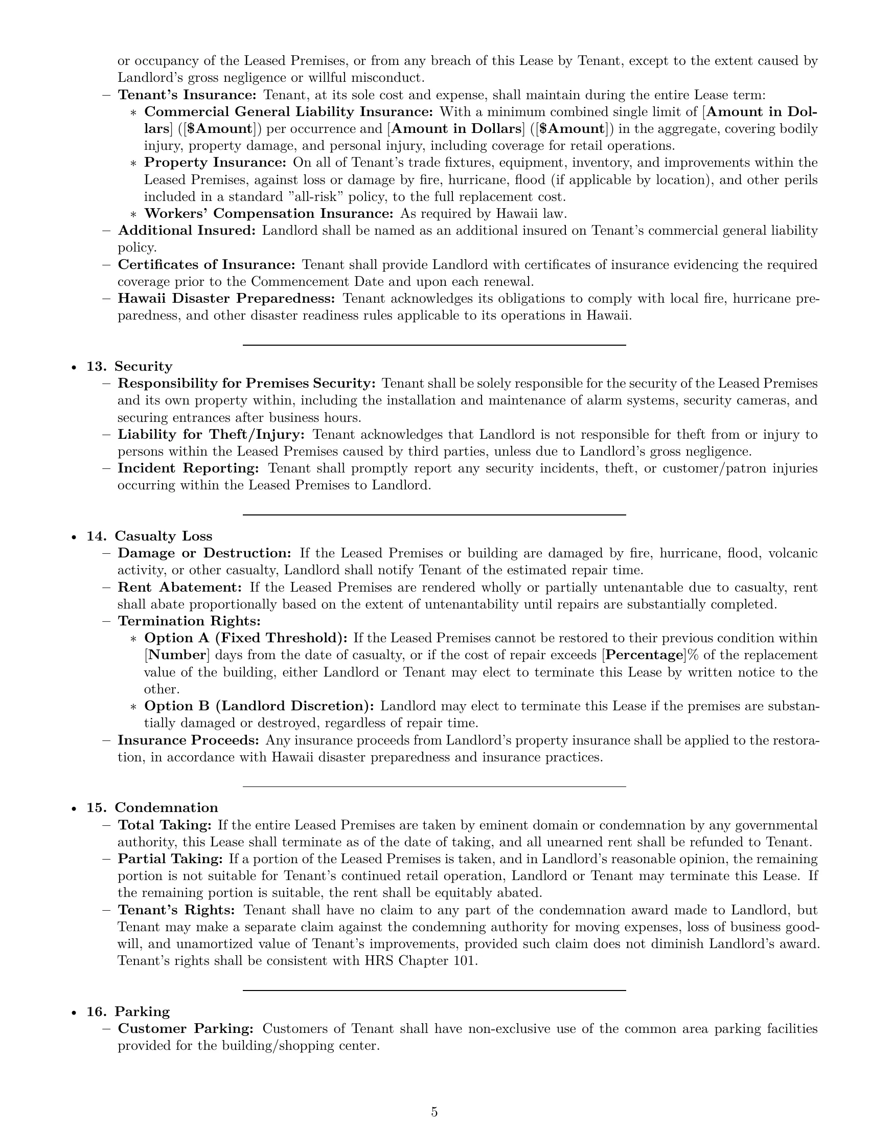 Preview page 5 of Pro Hawaii retail lease agreement template