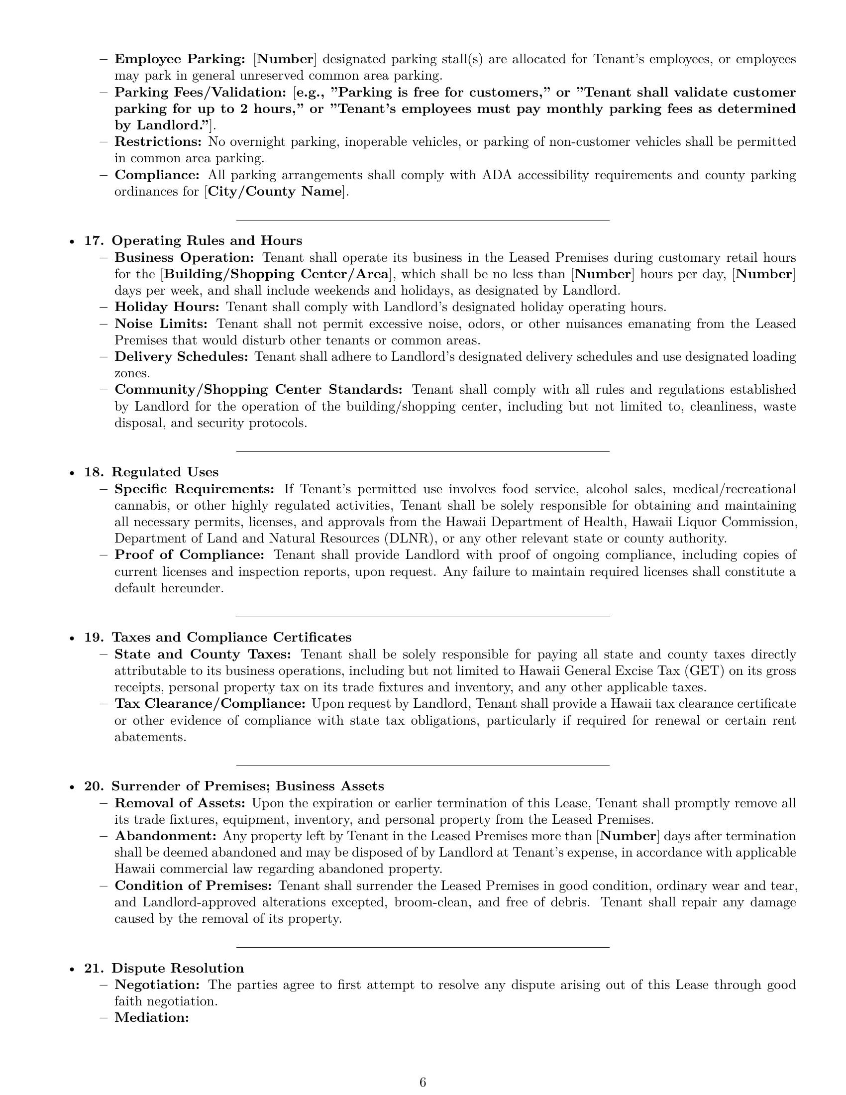 Preview page 6 of Pro Hawaii retail lease agreement template