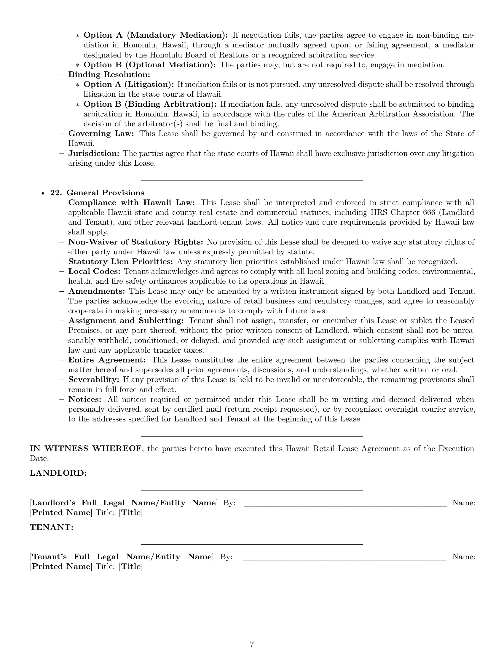 Preview page 7 of Pro Hawaii retail lease agreement template