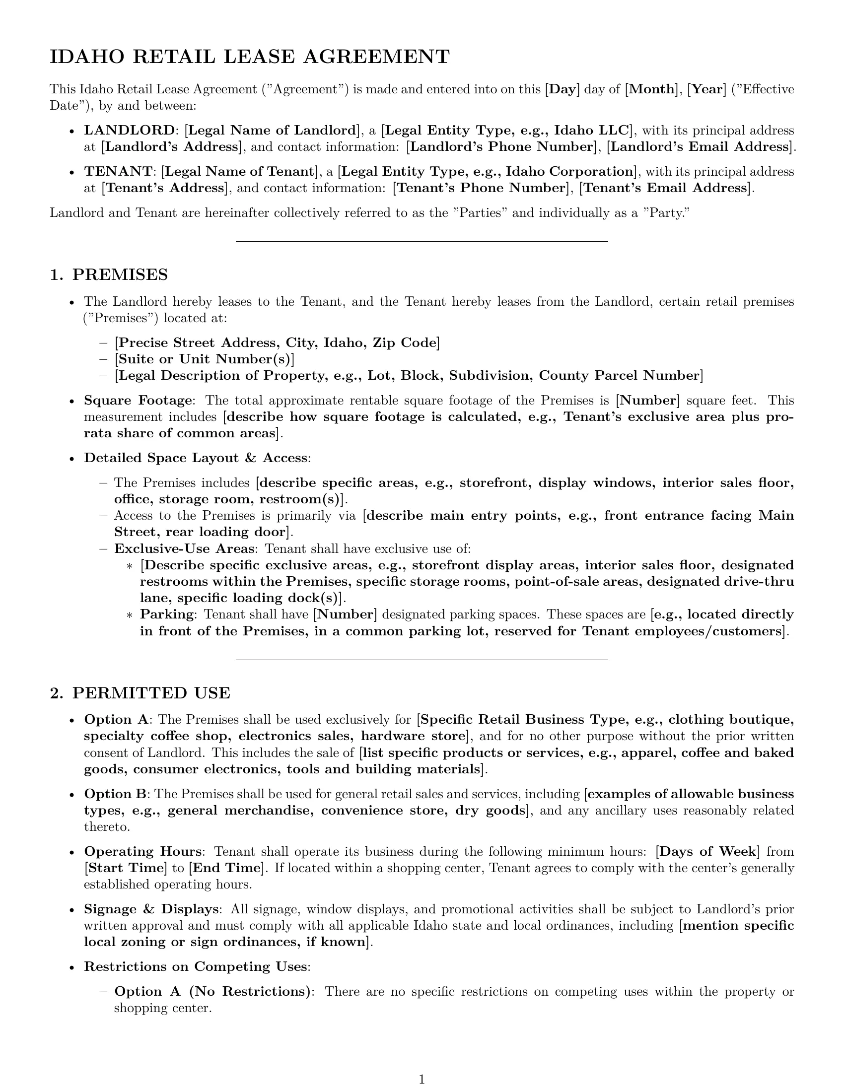 Preview page 1 of Pro Idaho retail lease agreement template