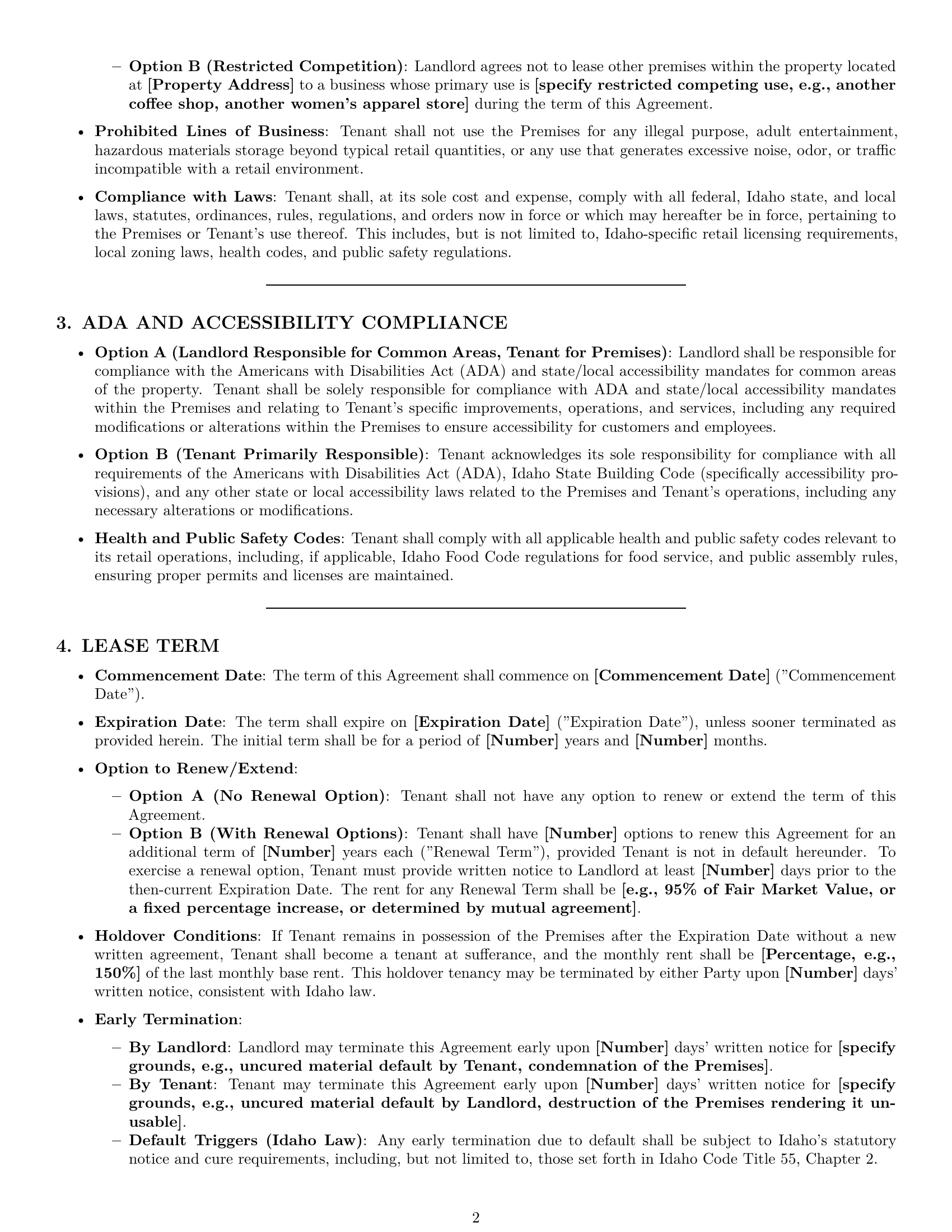 Preview page 2 of Pro Idaho retail lease agreement template