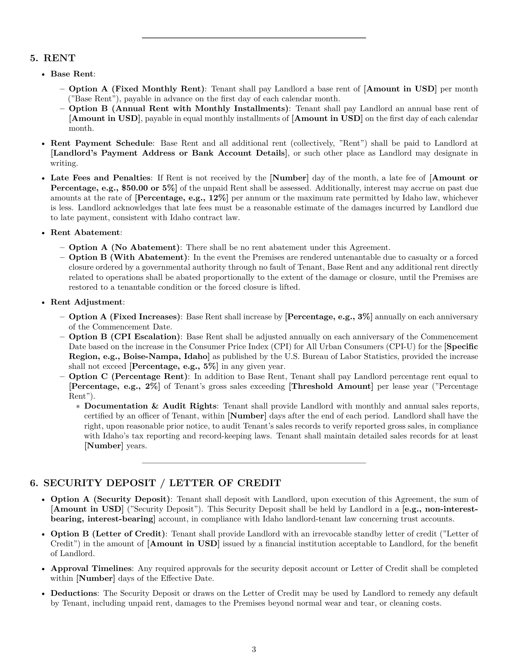 Preview page 3 of Pro Idaho retail lease agreement template