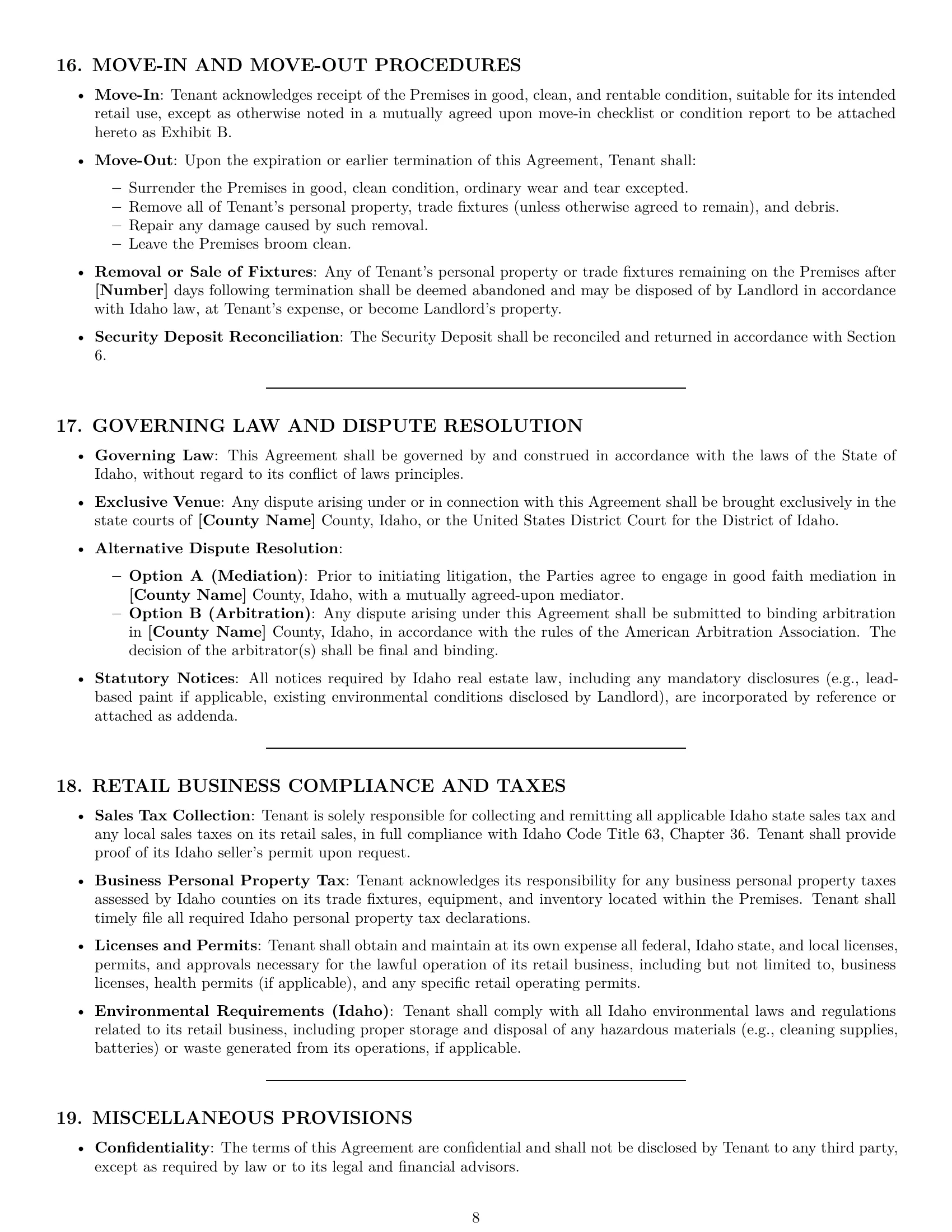 Preview page 8 of Pro Idaho retail lease agreement template