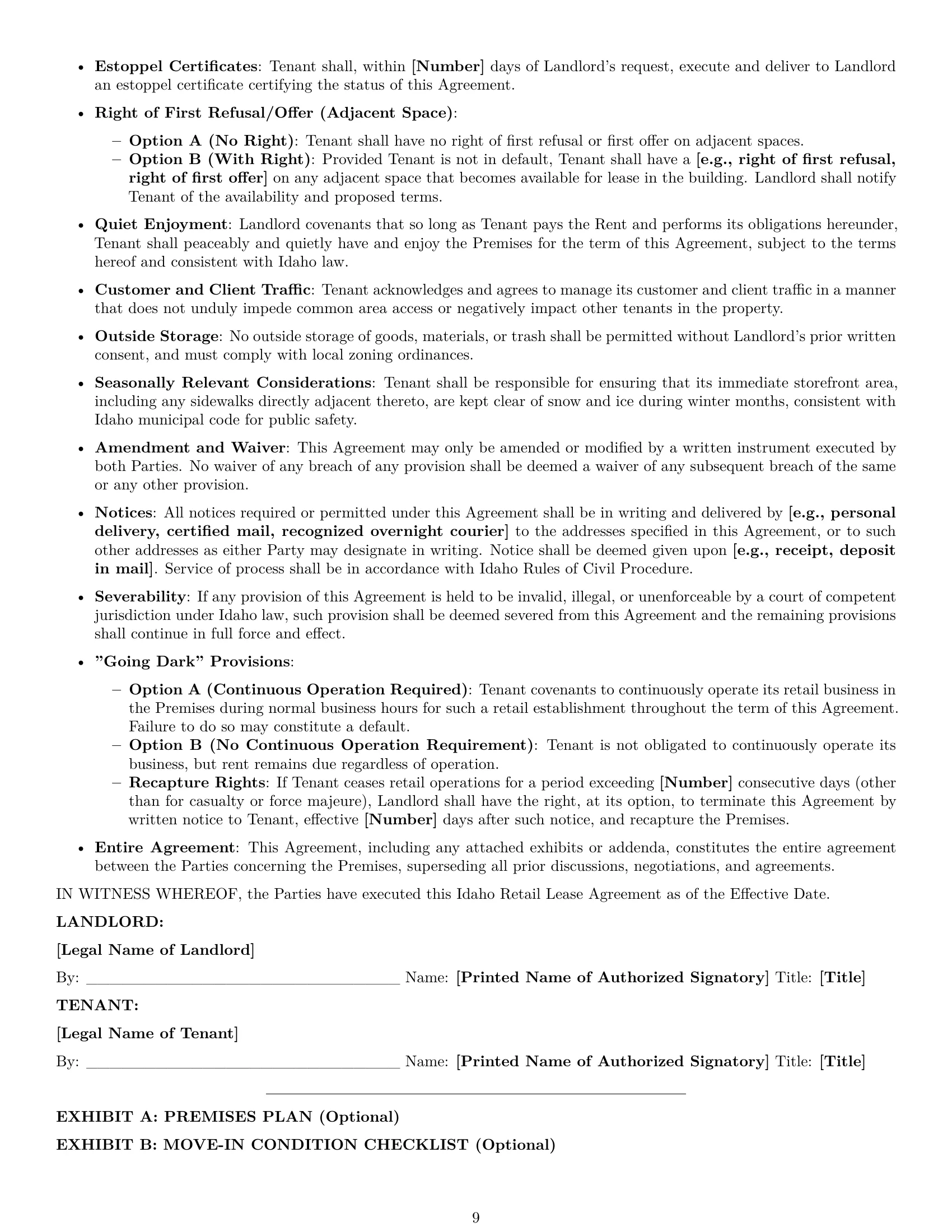Preview page 9 of Pro Idaho retail lease agreement template