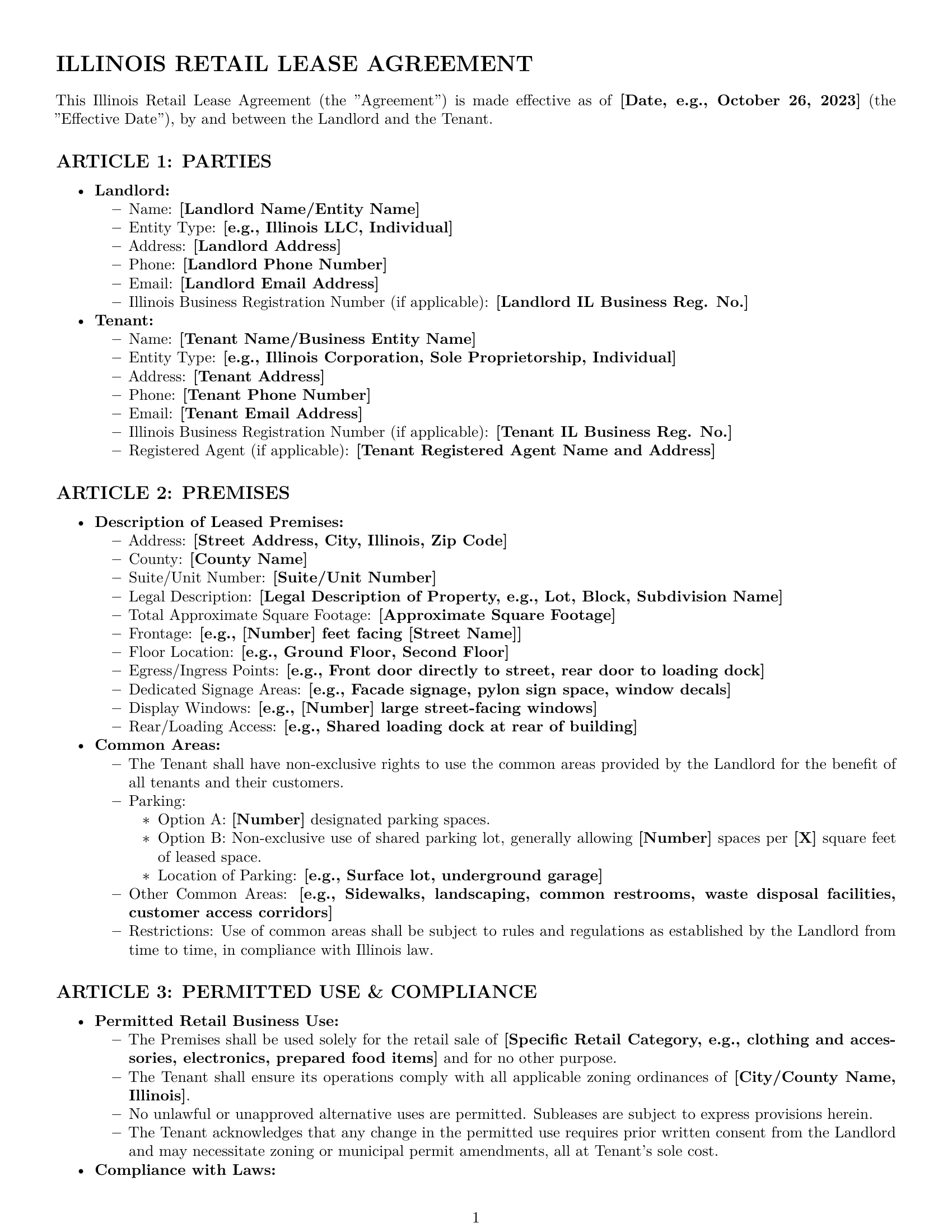 Preview page 1 of Pro Illinois retail lease agreement template
