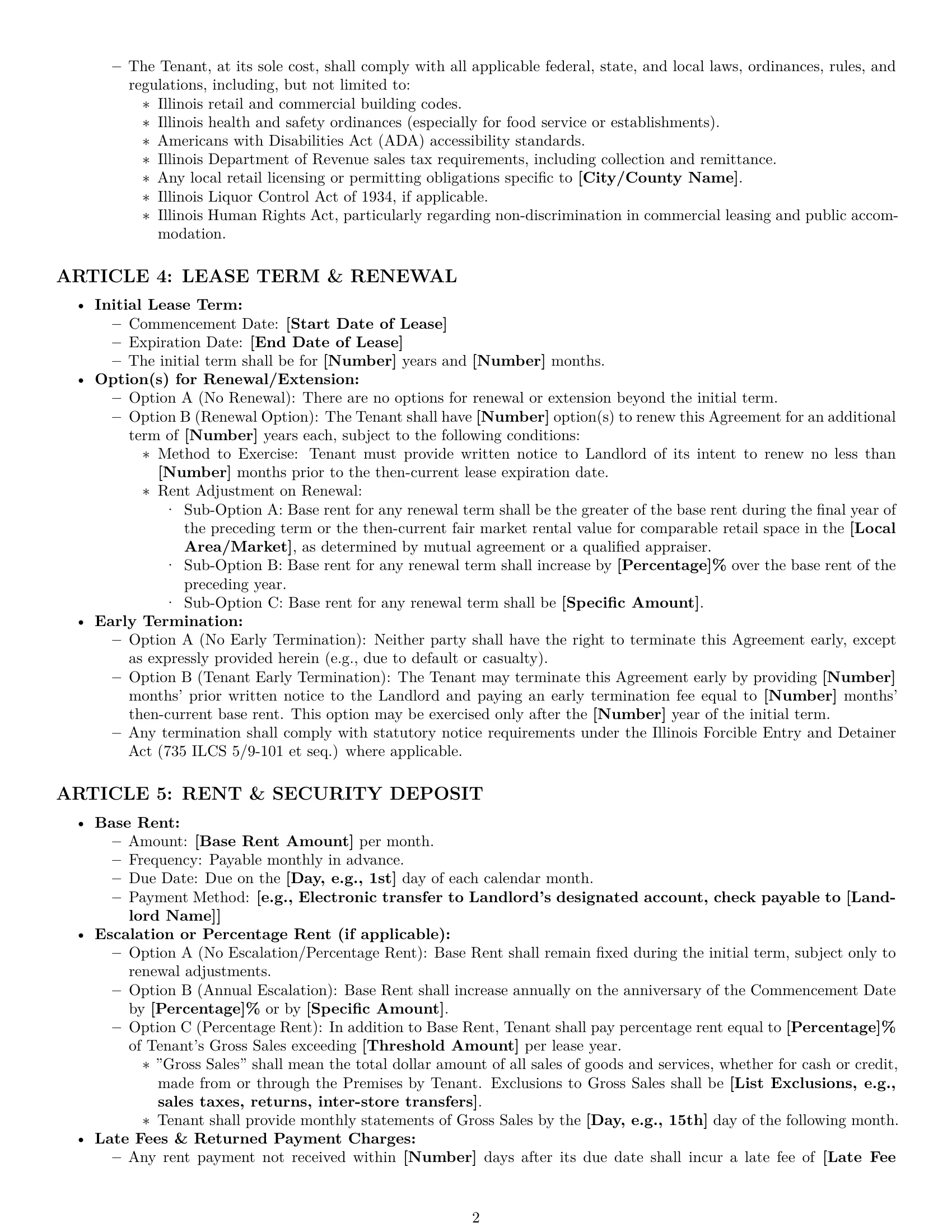 Preview page 2 of Pro Illinois retail lease agreement template