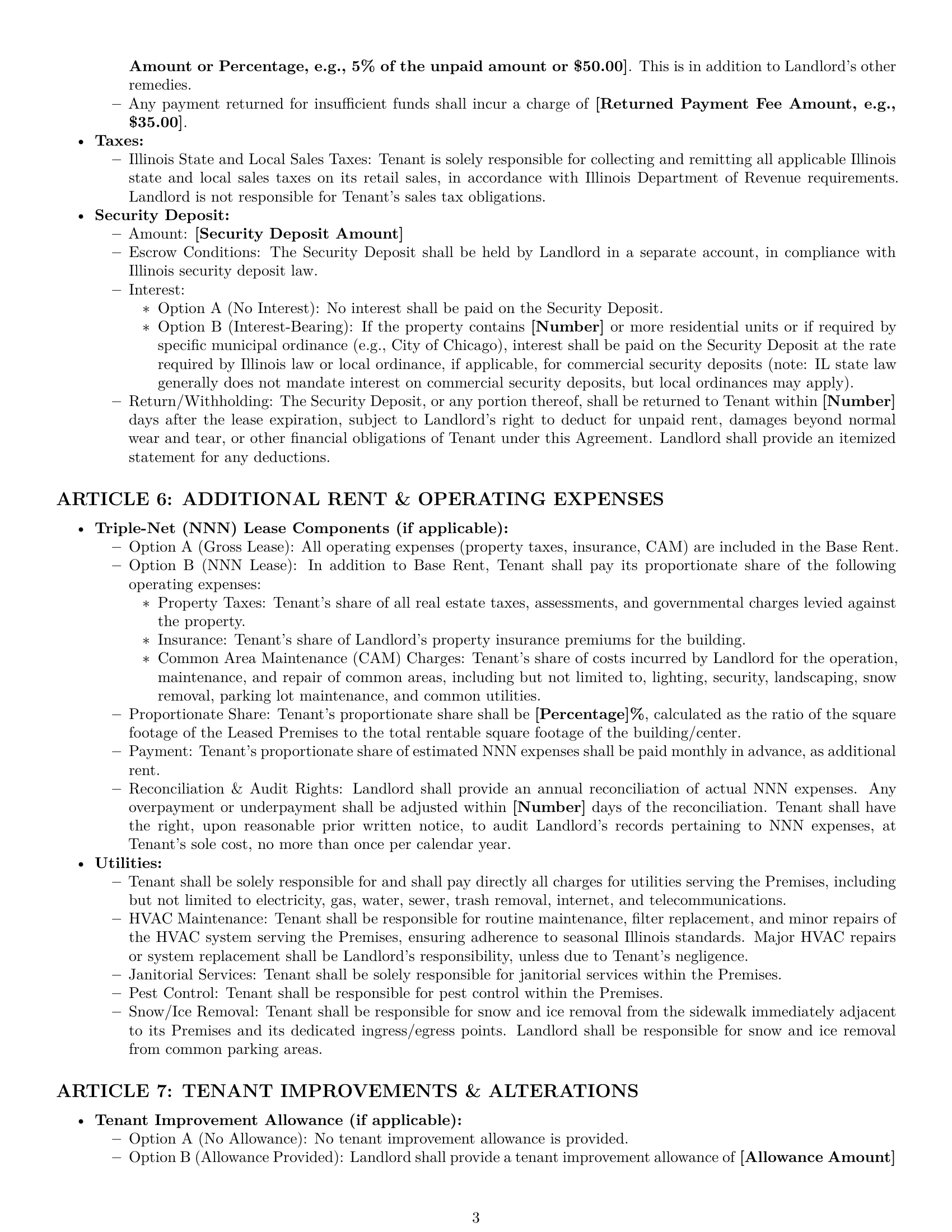 Preview page 3 of Pro Illinois retail lease agreement template