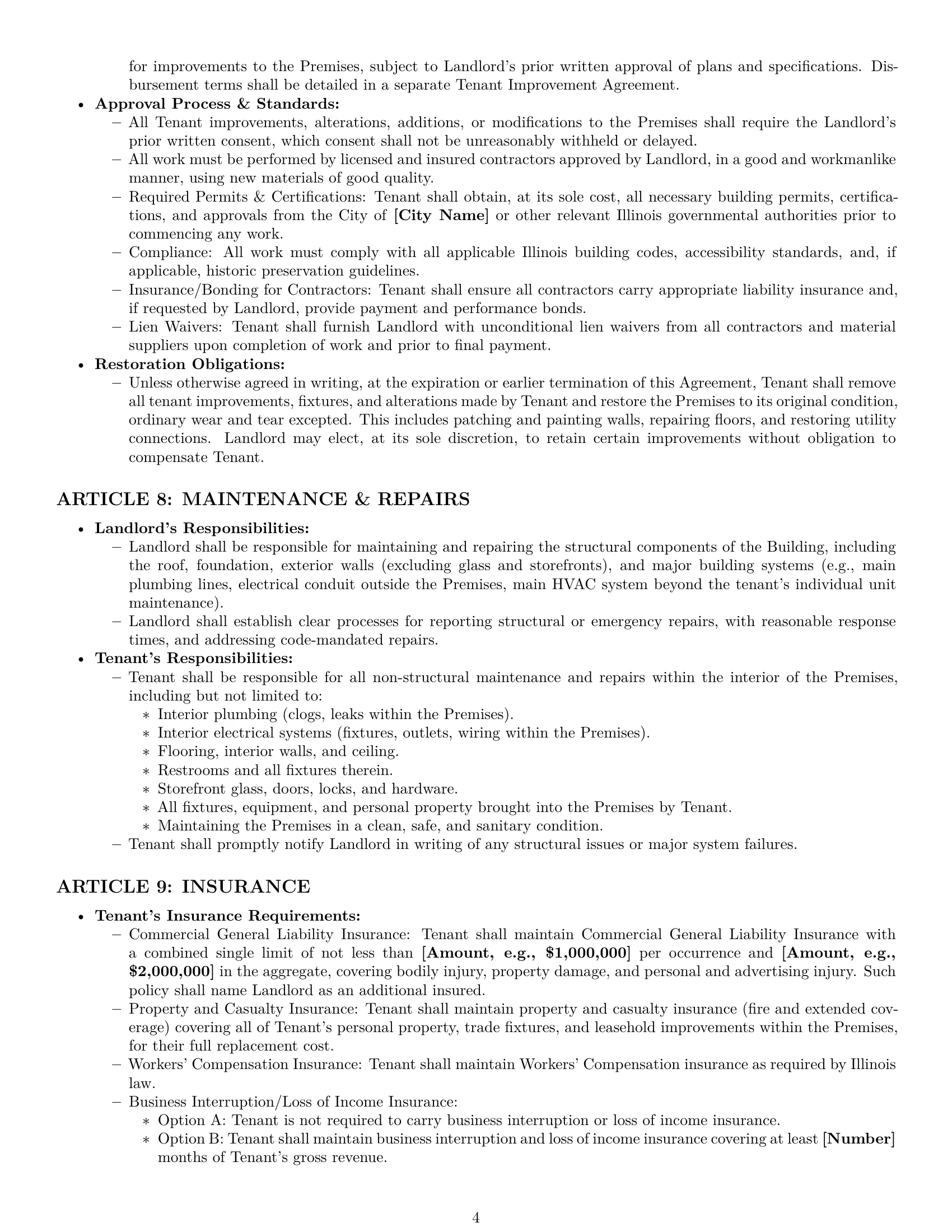 Preview page 4 of Pro Illinois retail lease agreement template