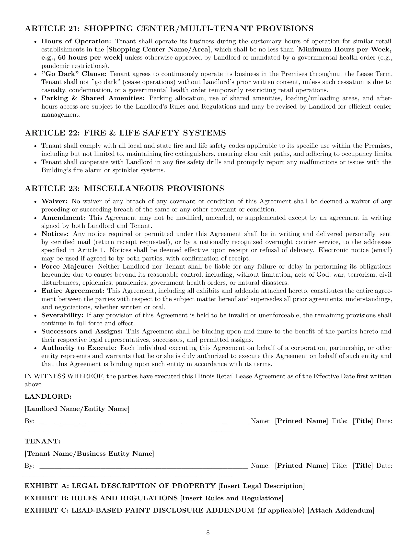 Preview page 8 of Pro Illinois retail lease agreement template