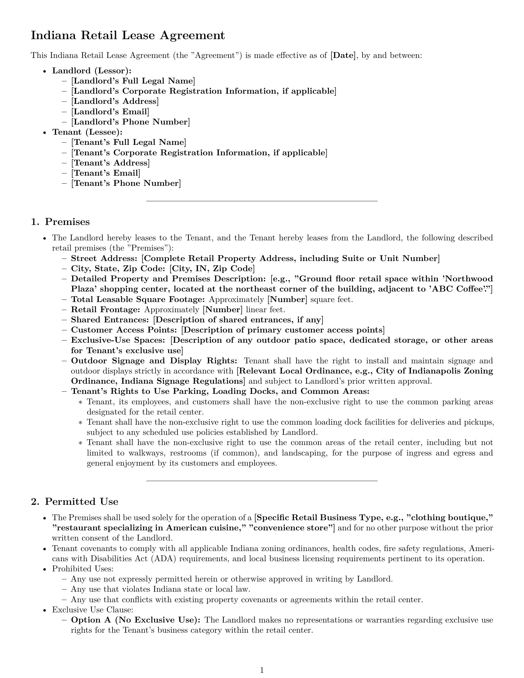 Preview page 1 of Pro Indiana retail lease agreement template