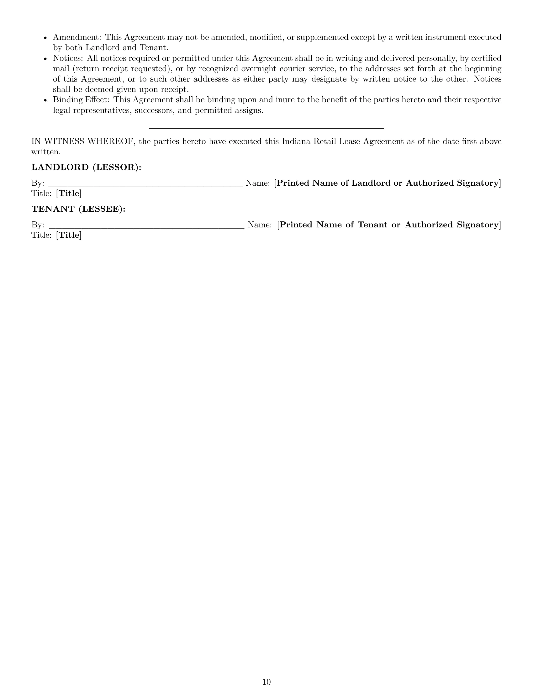 Preview page 10 of Pro Indiana retail lease agreement template