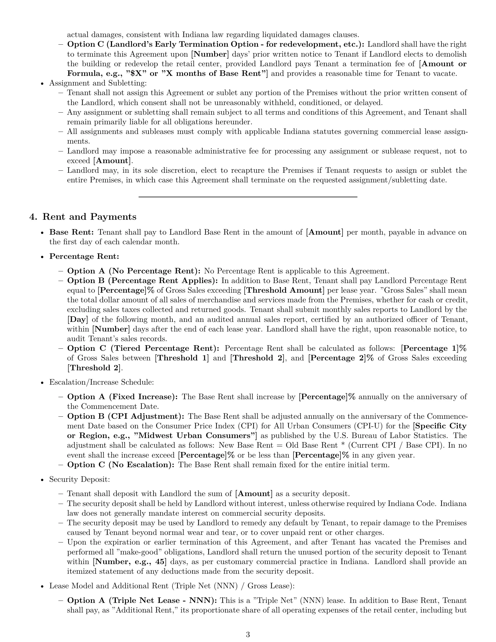 Preview page 3 of Pro Indiana retail lease agreement template