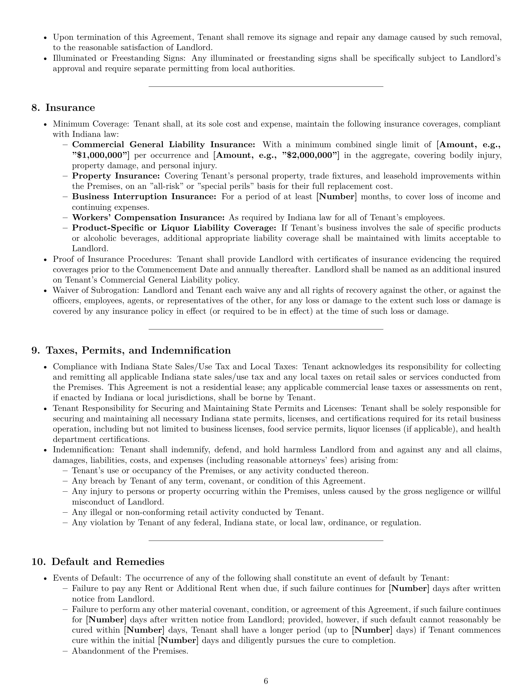 Preview page 6 of Pro Indiana retail lease agreement template