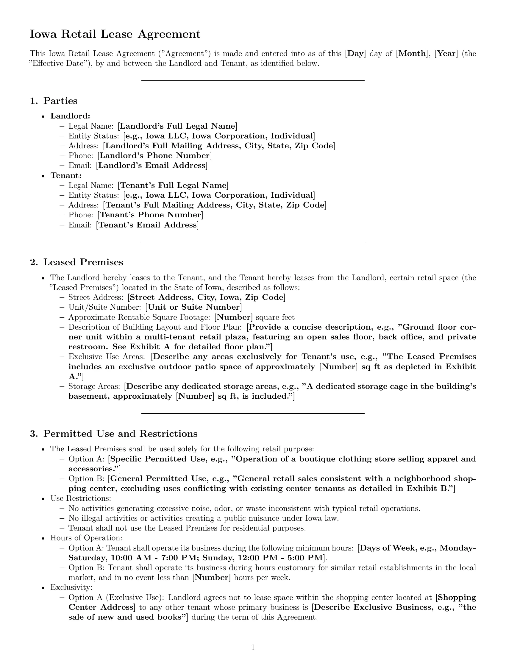 Preview page 1 of Pro Iowa retail lease agreement template