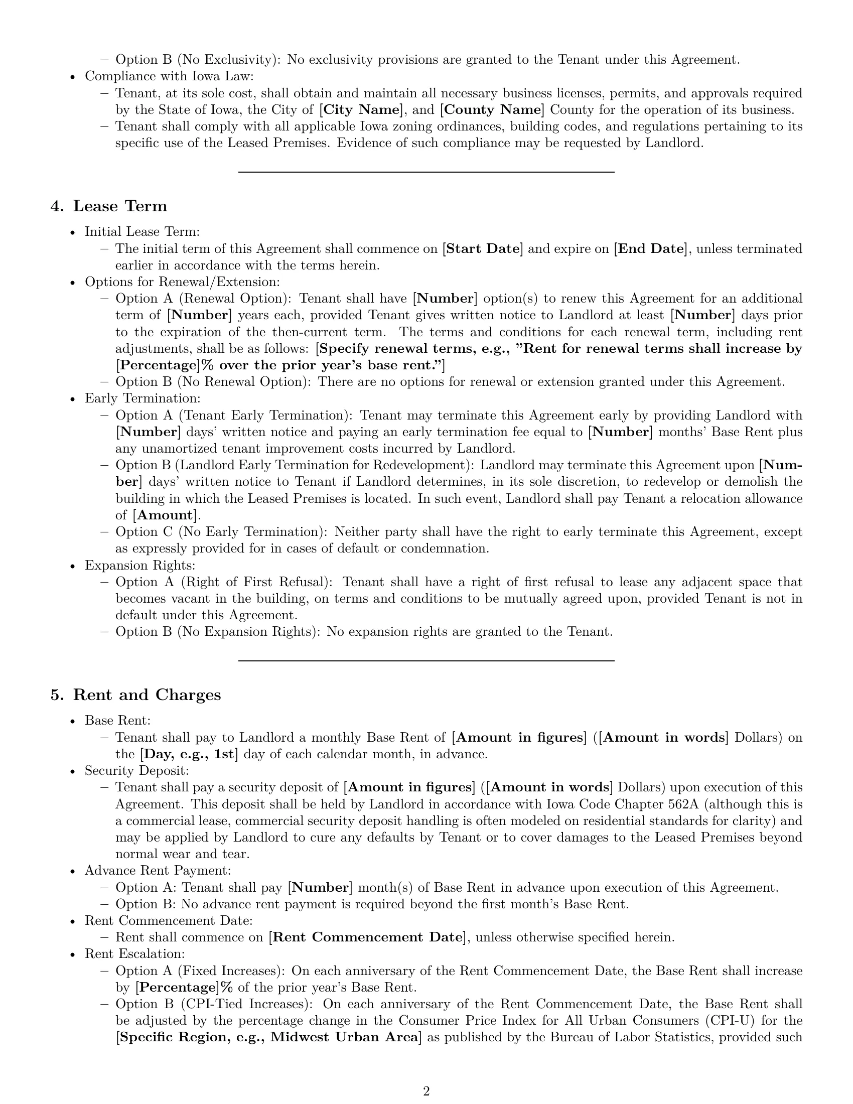 Preview page 2 of Pro Iowa retail lease agreement template