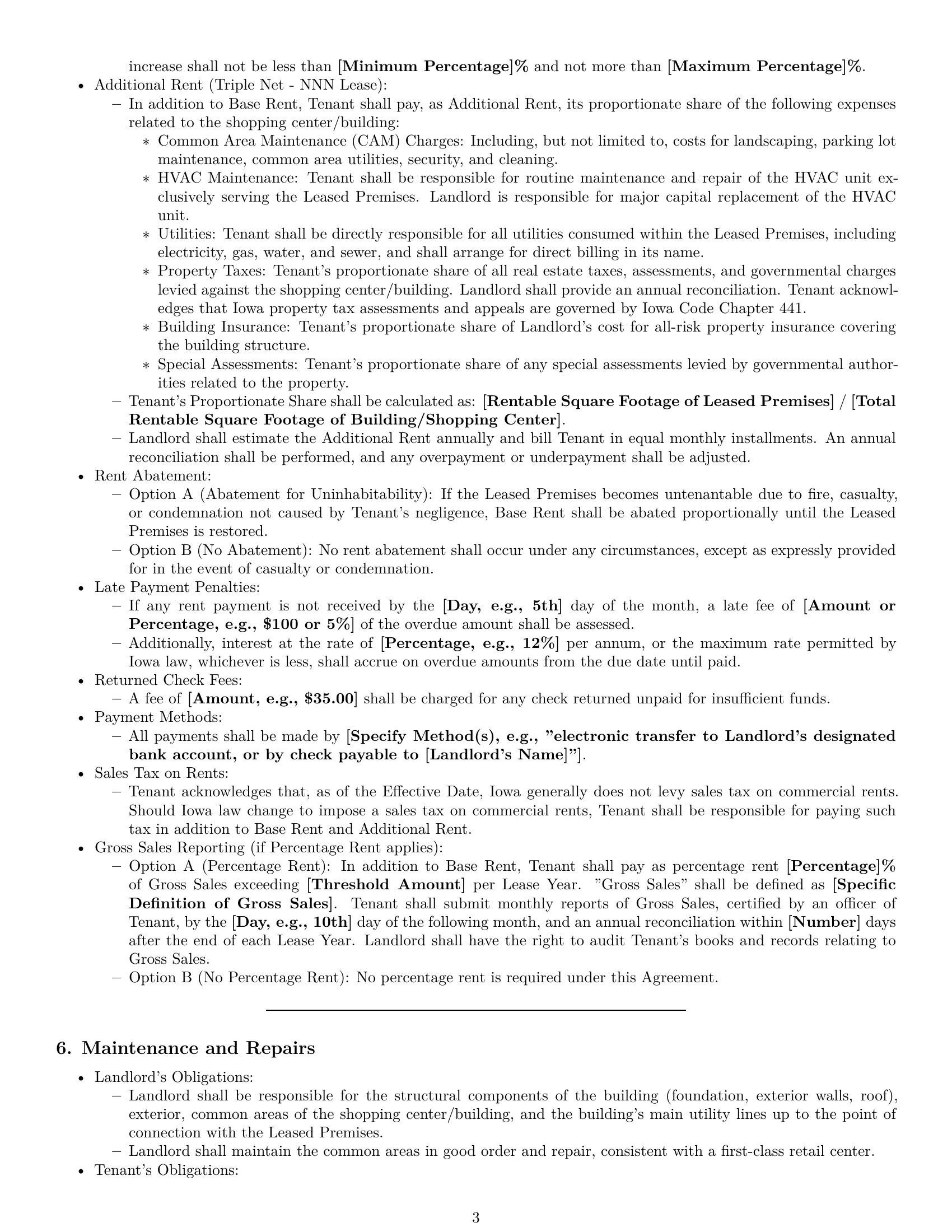 Preview page 3 of Pro Iowa retail lease agreement template