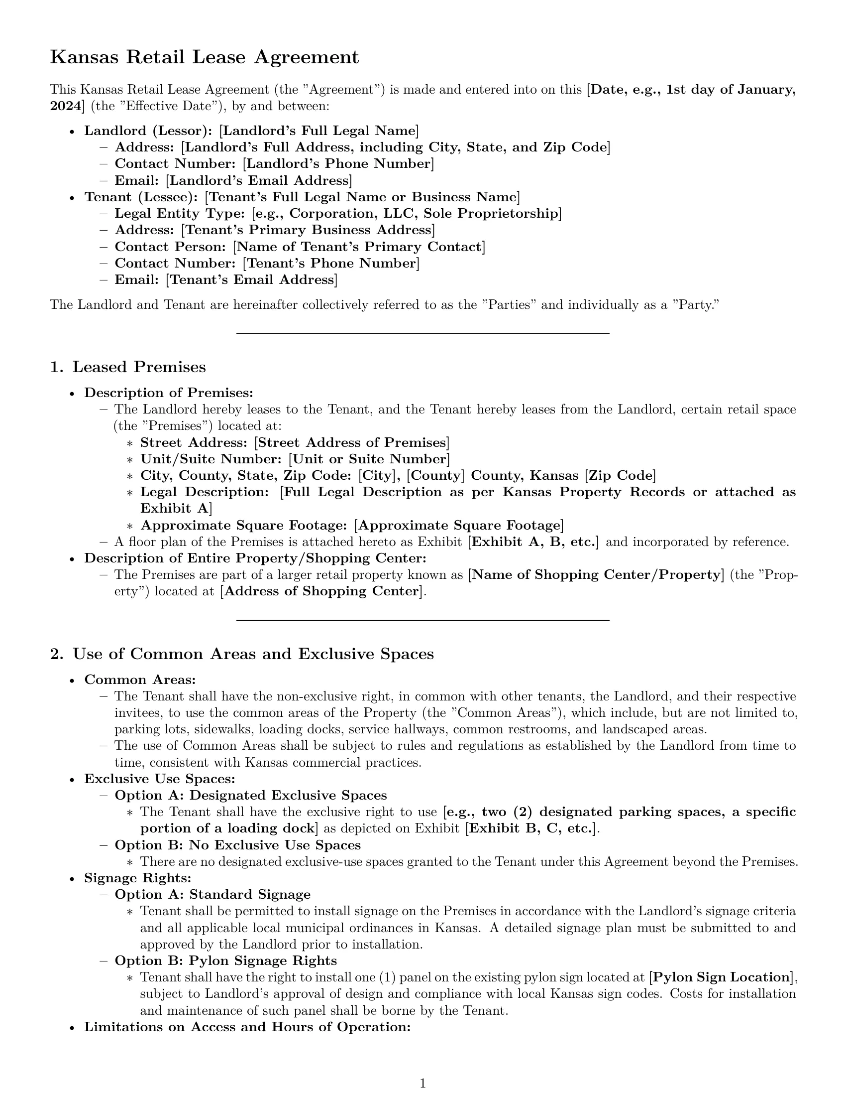 Preview page 1 of Pro Kansas retail lease agreement template
