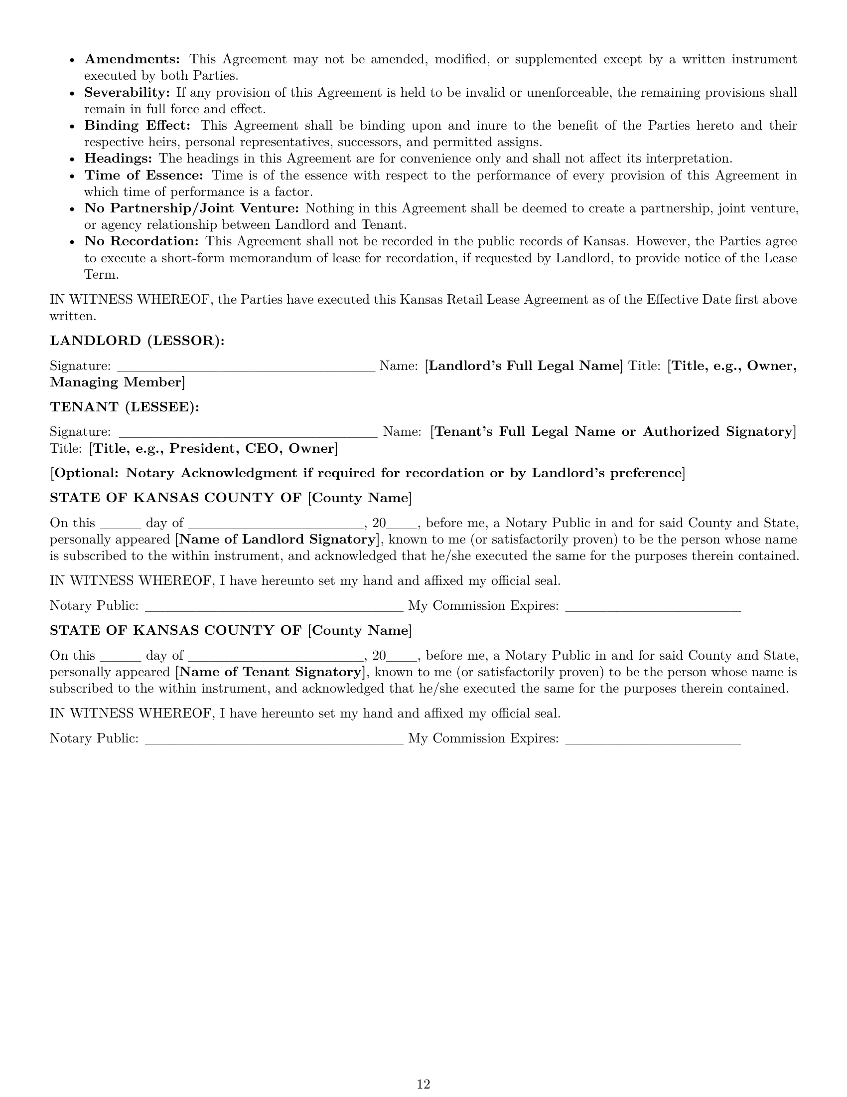 Preview page 12 of Pro Kansas retail lease agreement template